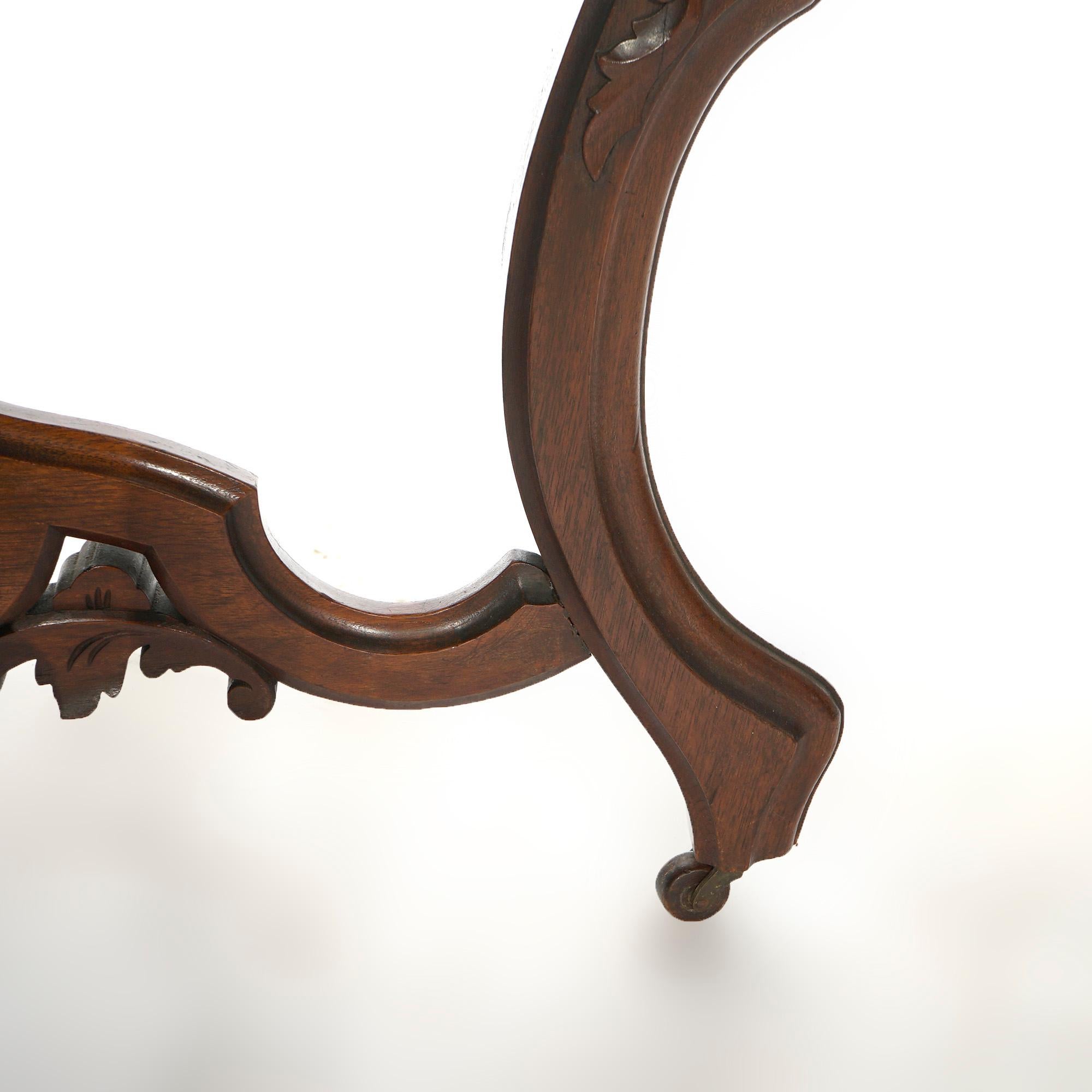 Antique Brooks Brothers Carved Walnut & Marble Turtle Top Parlor Table c1890 9