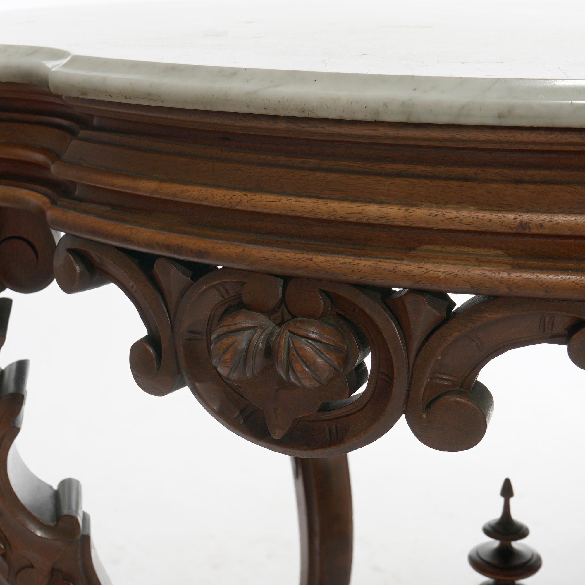 Antique Brooks Brothers Carved Walnut & Marble Turtle Top Parlor Table c1890 3