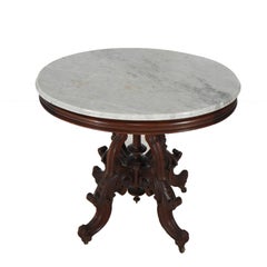 Antique Brooks Oval Victorian Carved Walnut & Marble Top Table C1870