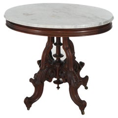 Used Brooks Oval Victorian Carved Walnut & Marble Top Table C1870