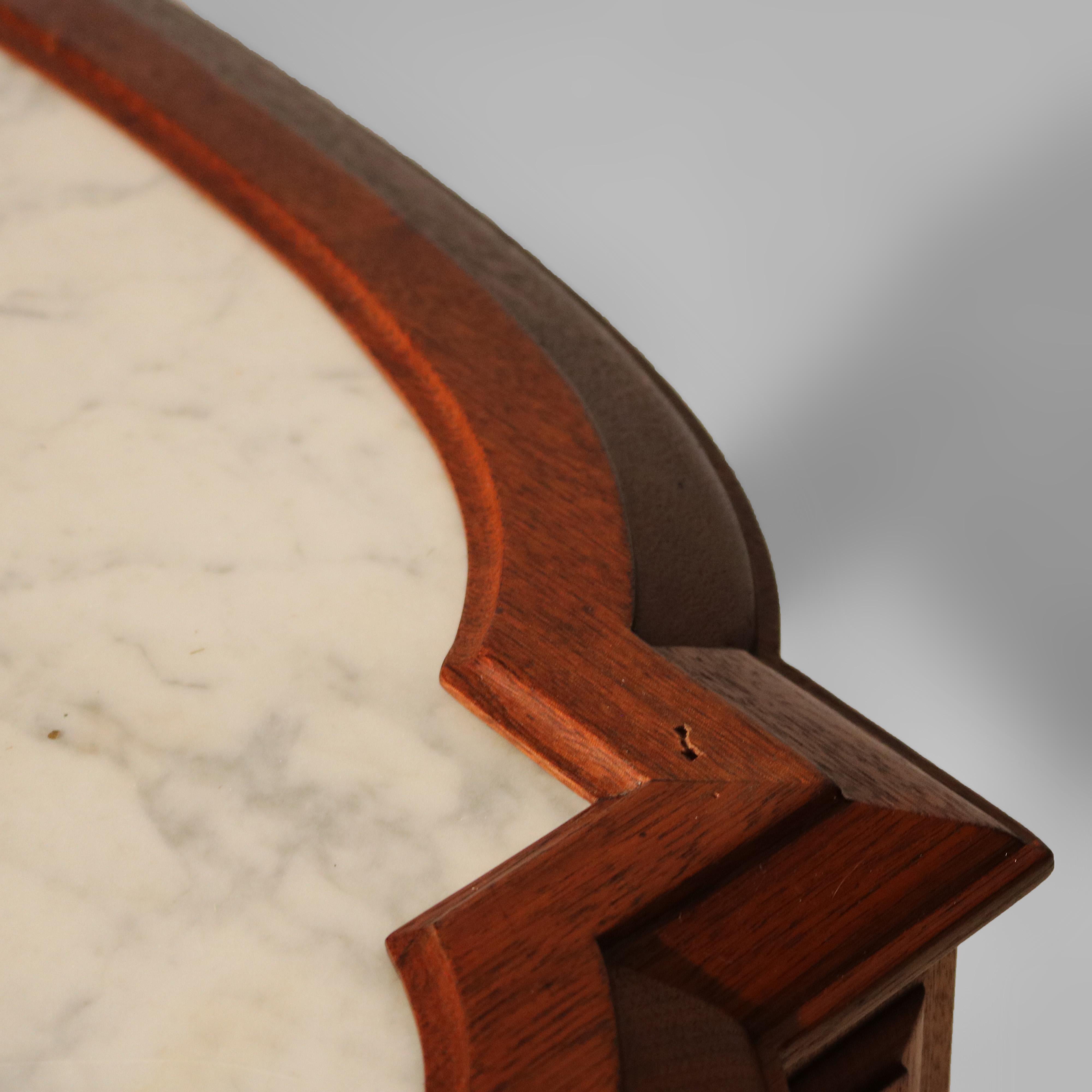 Antique Brooks School Renaissance Revival Carved Walnut Marble Top Parlor Table 7