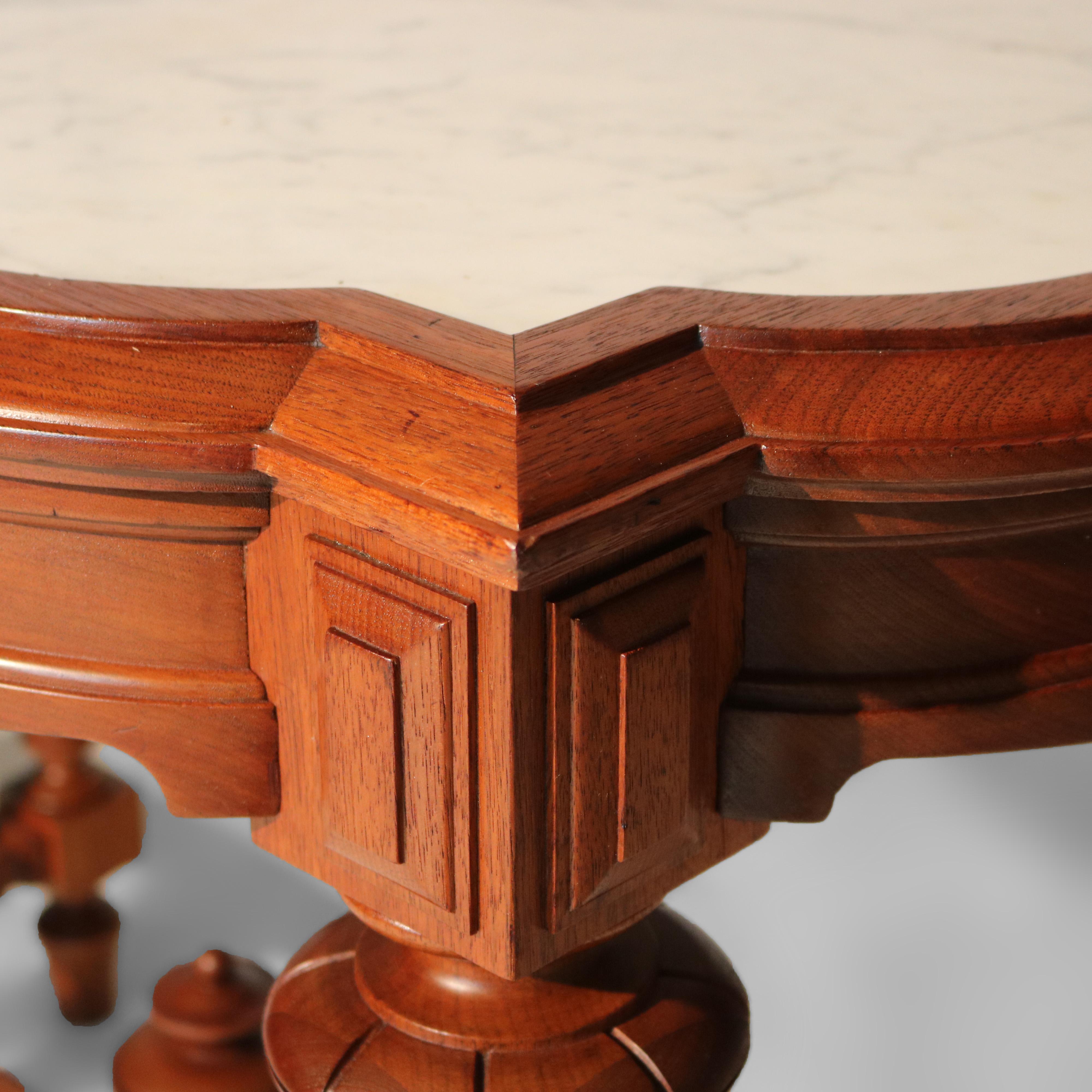 Antique Brooks School Renaissance Revival Carved Walnut Marble Top Parlor Table 8