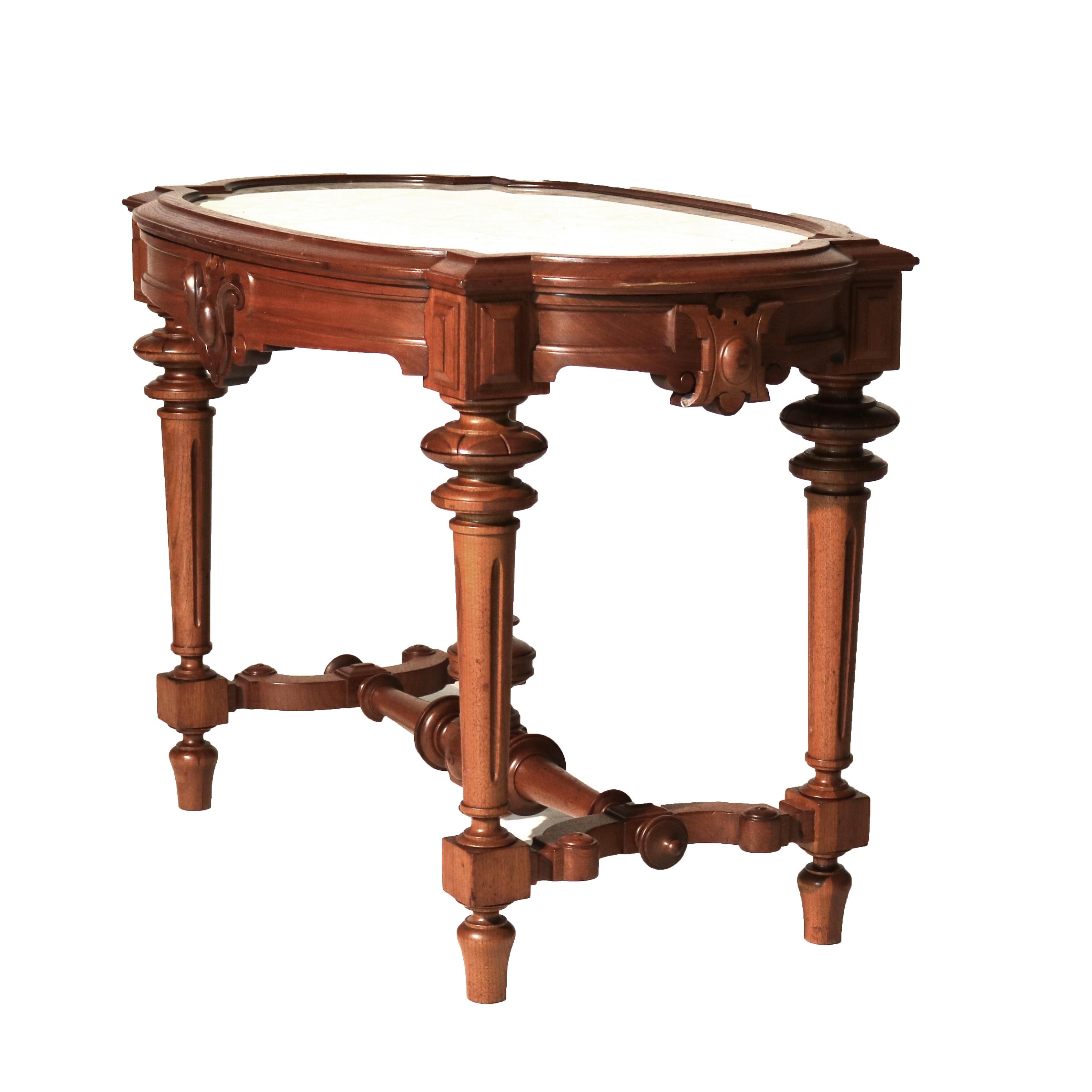 Antique Brooks School Renaissance Revival Carved Walnut Marble Top Parlor Table 11