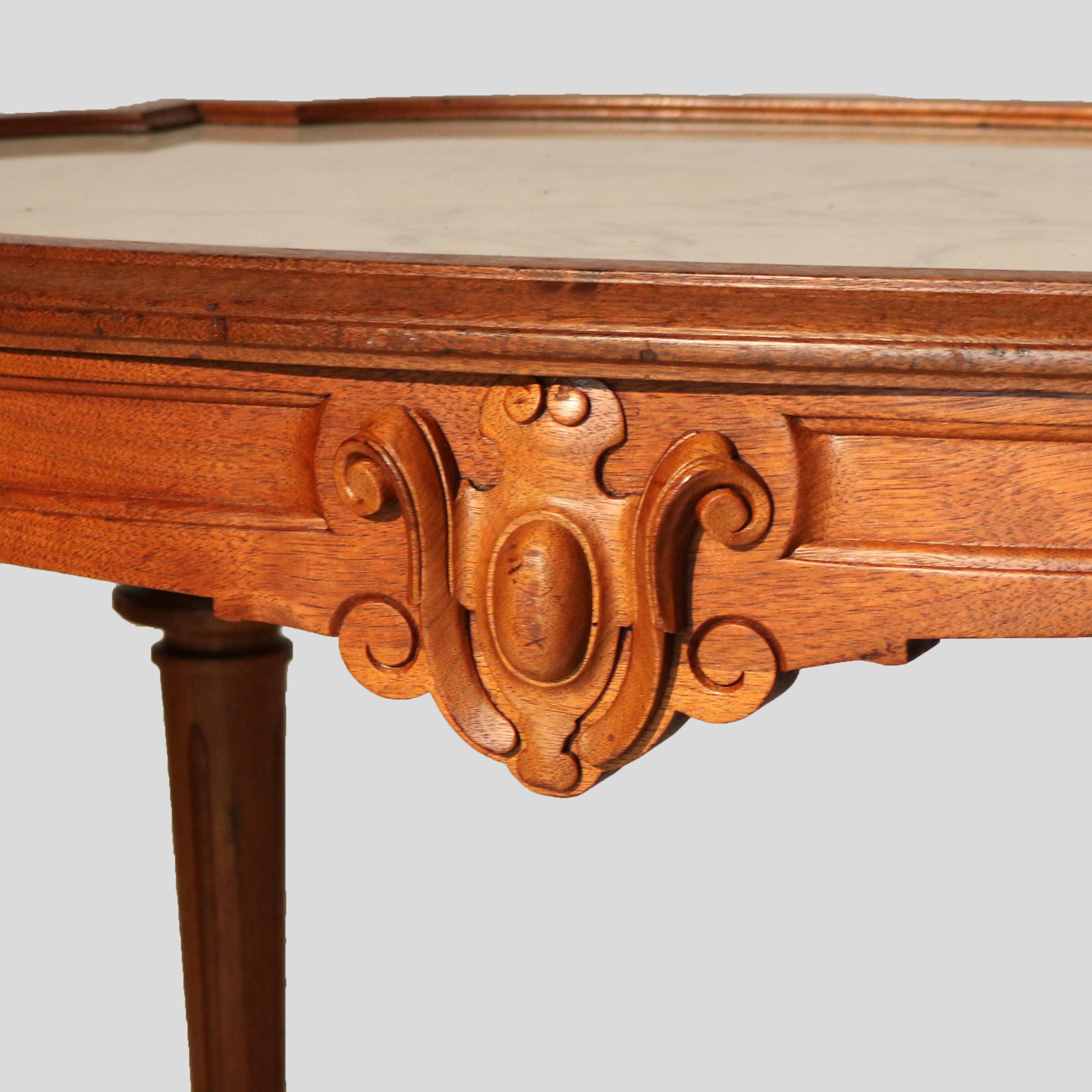 ***Reduced In-House Delivery Rates - Click on “Ask Seller” to Request a Quote***

Antique Brooks School Renaissance Revival Carved Walnut & Picture Frame Marble Top Parlor Table c1890

Measures - 28 1/4