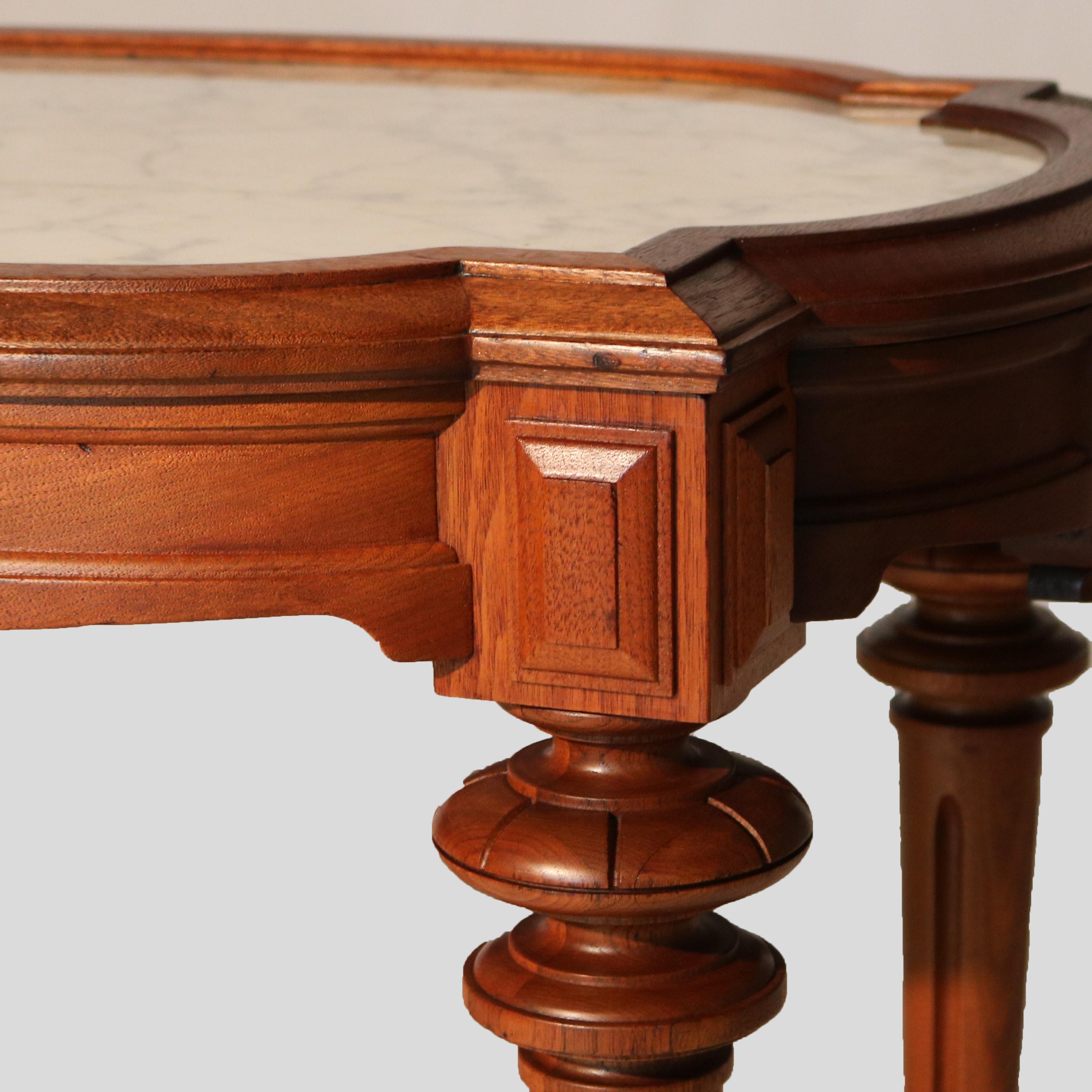Antique Brooks School Renaissance Revival Carved Walnut Marble Top Parlor Table In Good Condition In Big Flats, NY