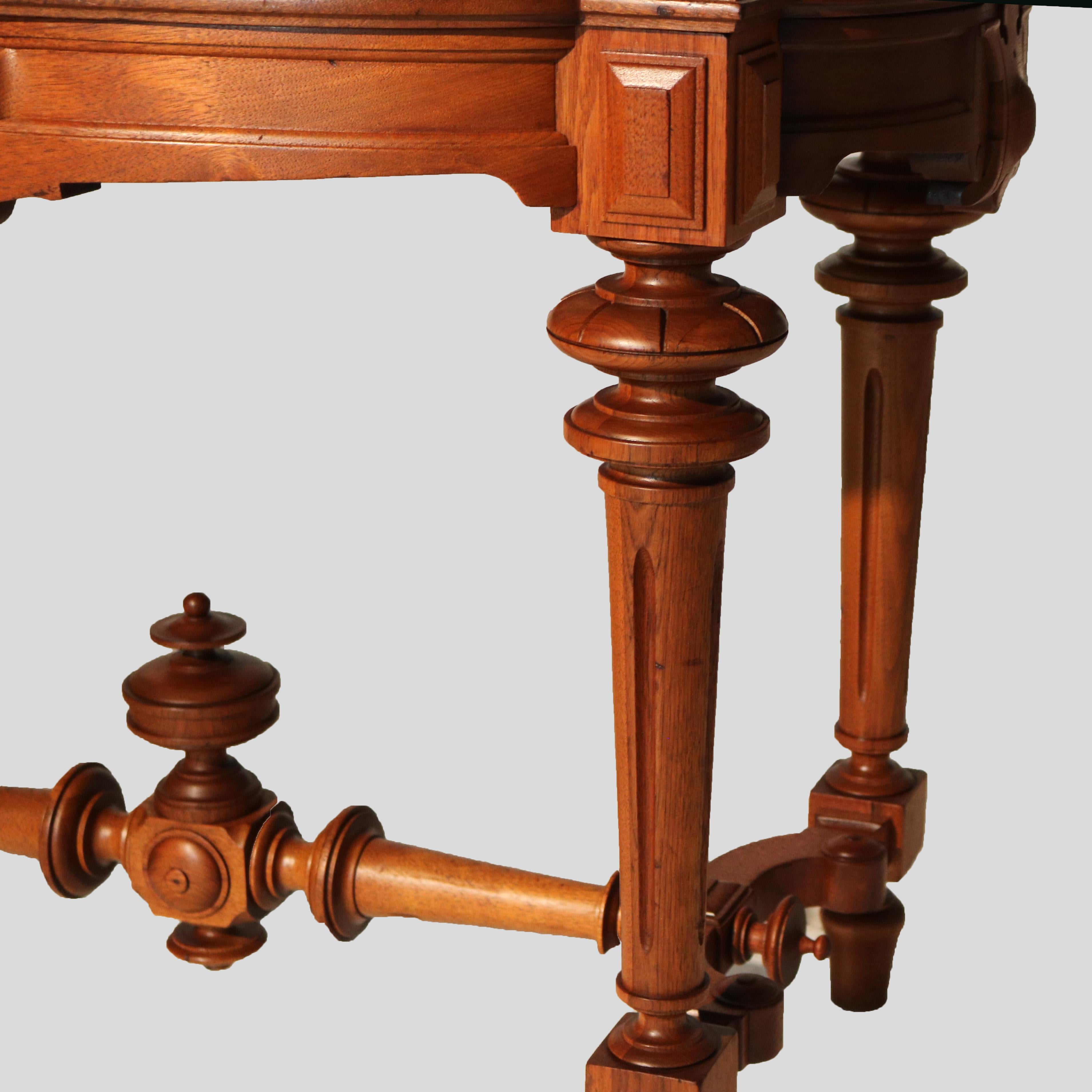 Antique Brooks School Renaissance Revival Carved Walnut Marble Top Parlor Table 2