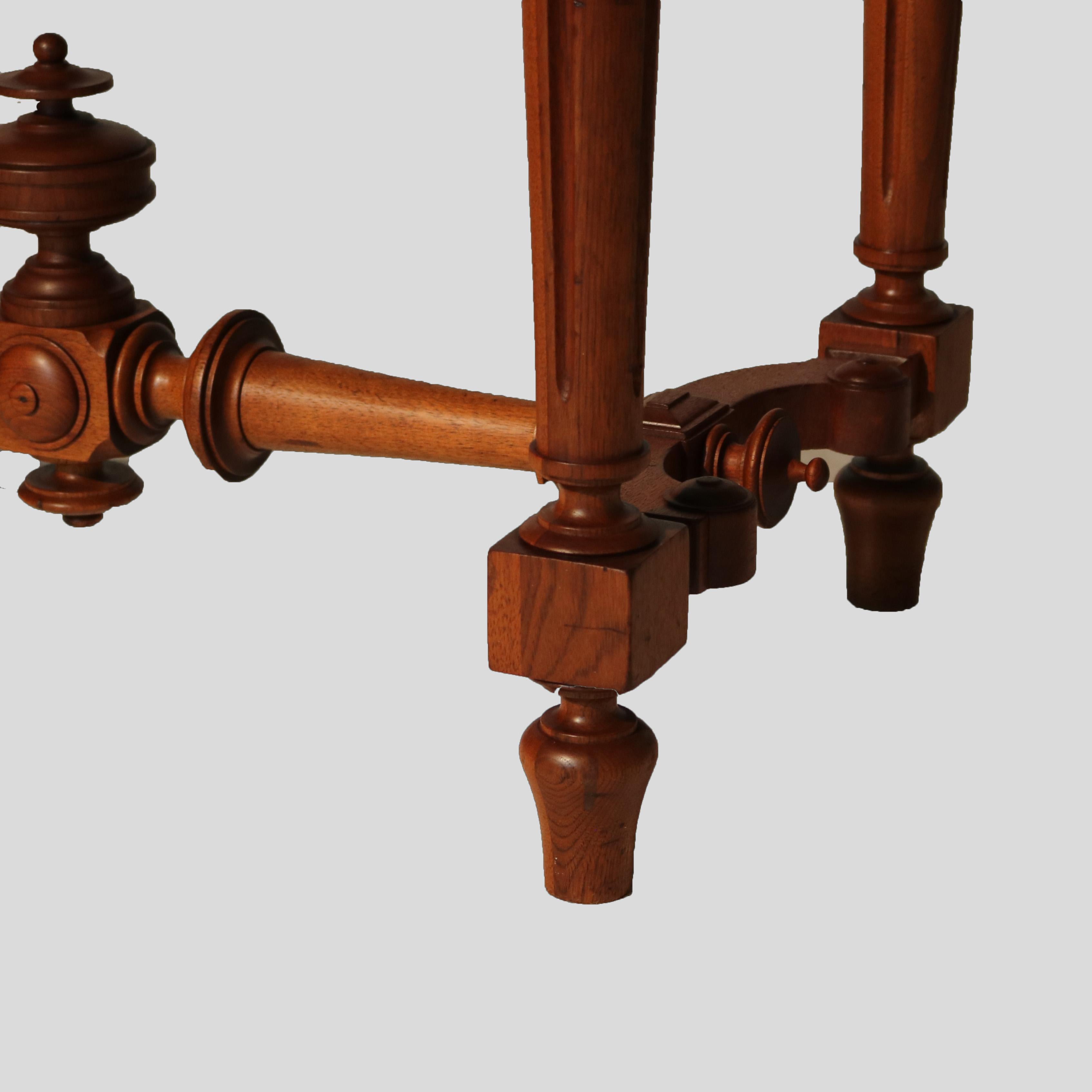Antique Brooks School Renaissance Revival Carved Walnut Marble Top Parlor Table 3