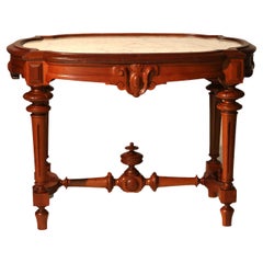 Antique Brooks School Renaissance Revival Carved Walnut Marble Top Parlor Table