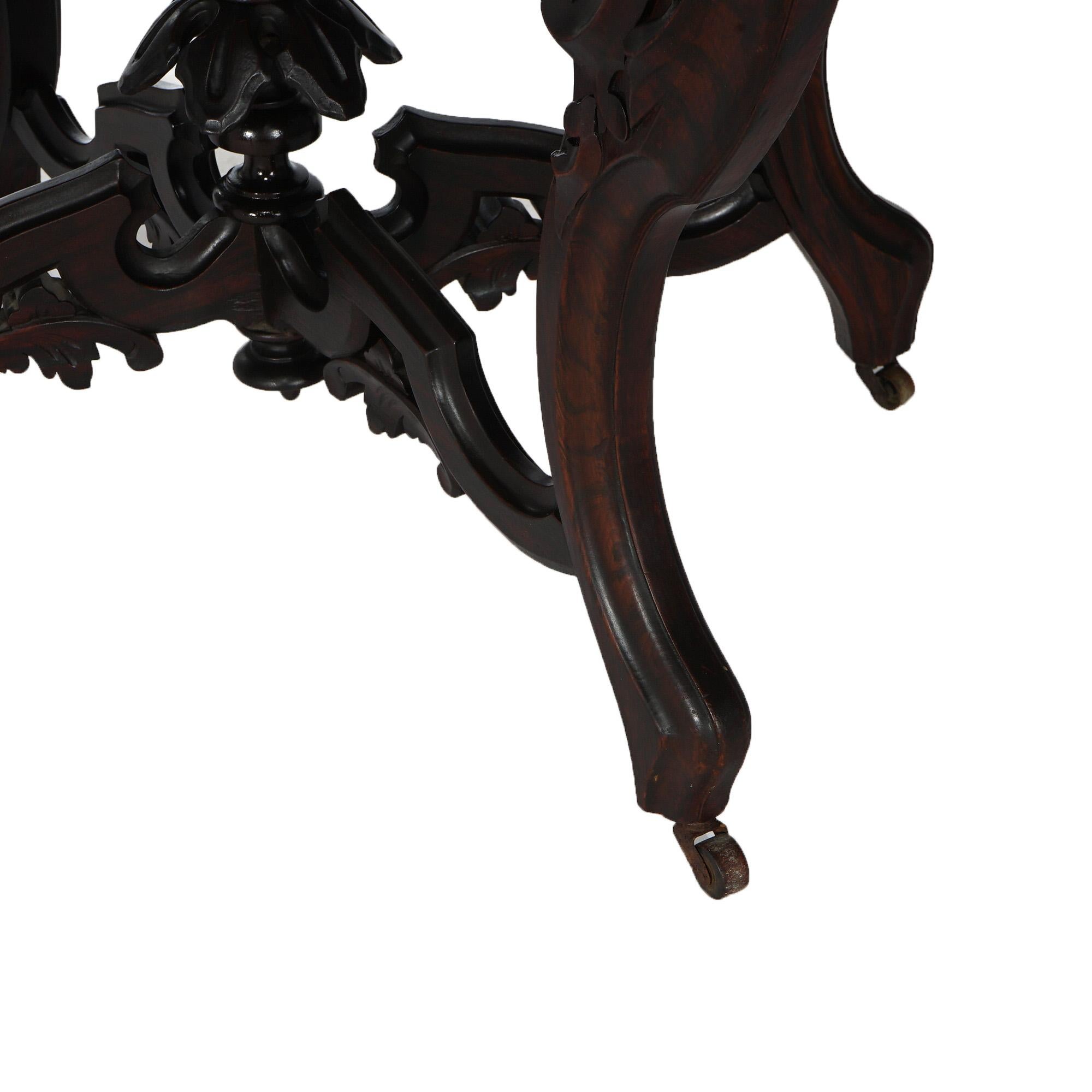 Antique Brooks Victorian Heavily Carved Walnut & Marble Turtle Top Table C1870 4