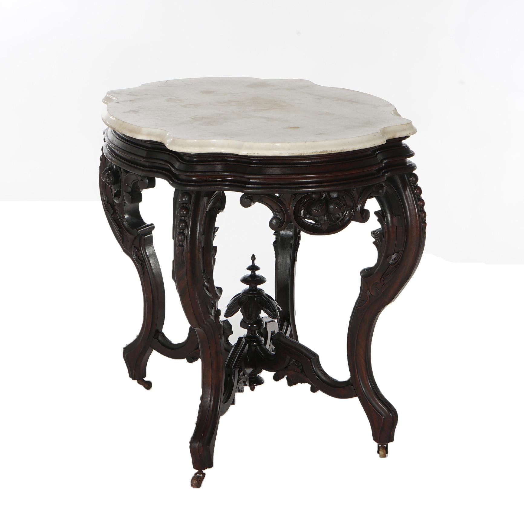 Antique Brooks Victorian Heavily Carved Walnut & Marble Turtle Top Table C1870 For Sale 8