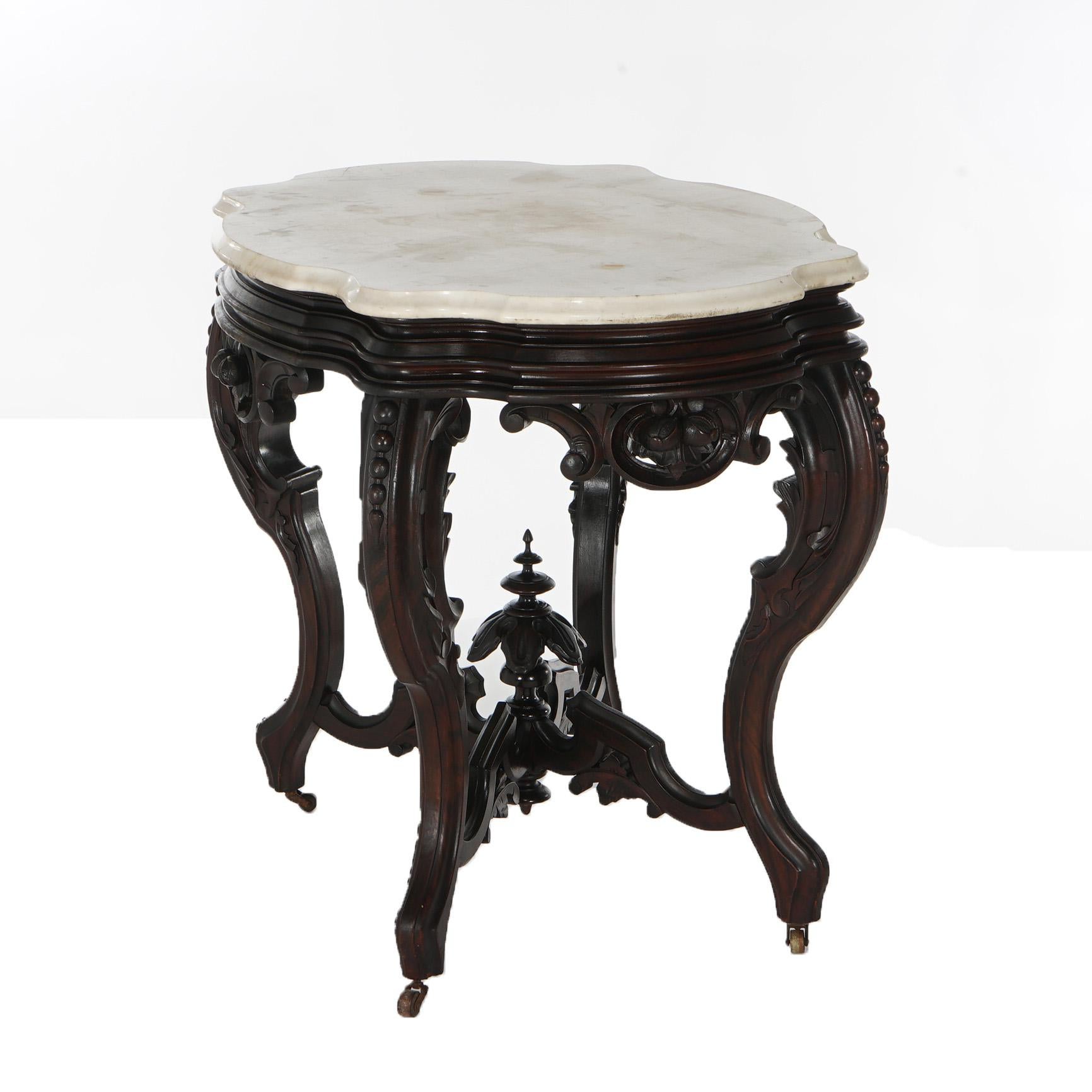 Antique Brooks Victorian Heavily Carved Walnut & Marble Turtle Top Table C1870 8