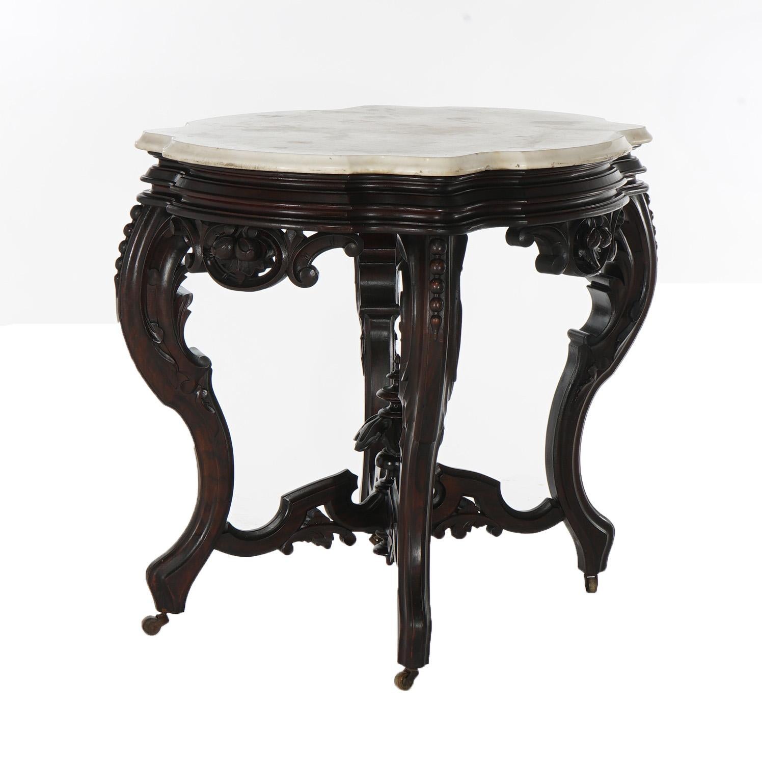 Antique Brooks Victorian Heavily Carved Walnut & Marble Turtle Top Table C1870 9
