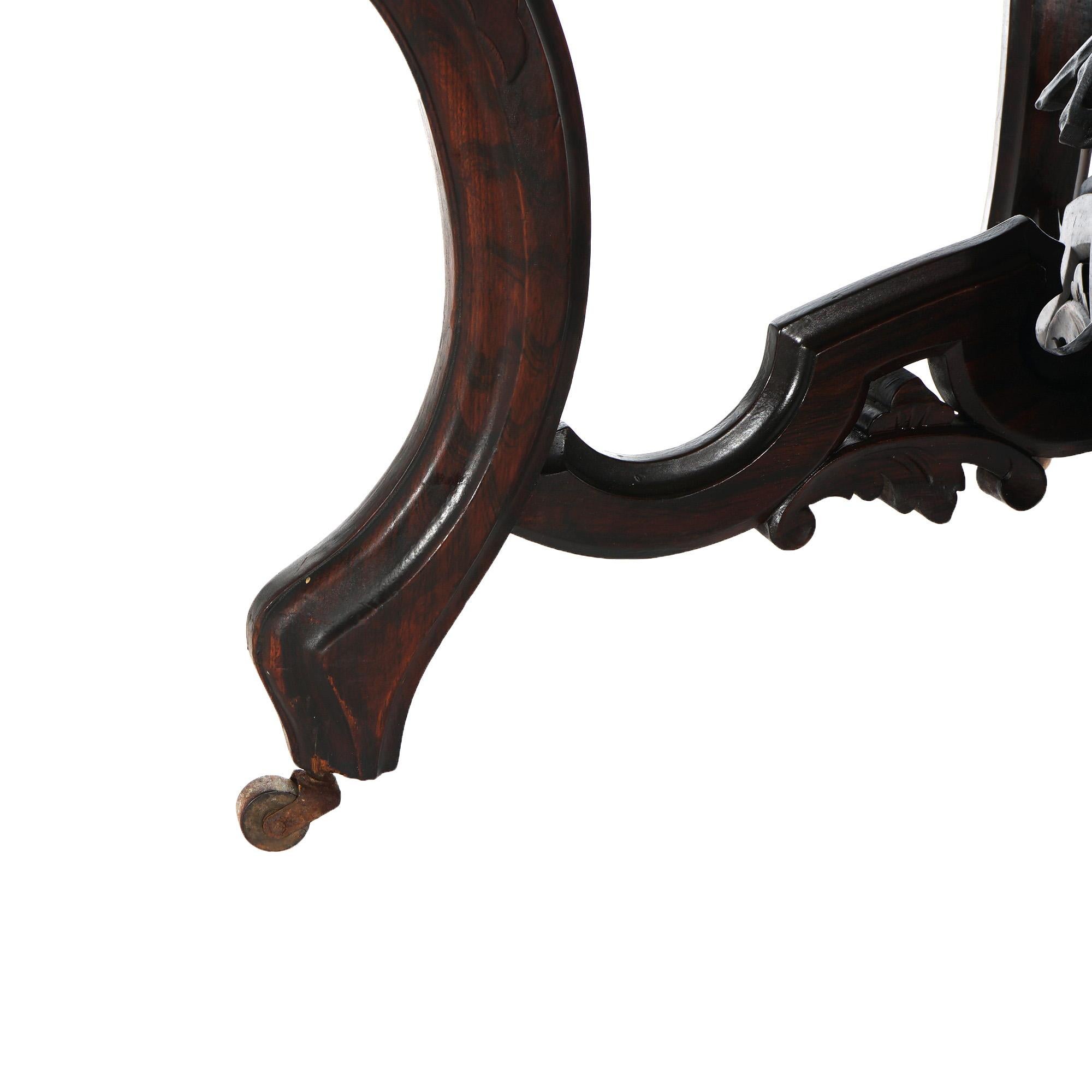 Antique Brooks Victorian Heavily Carved Walnut & Marble Turtle Top Table C1870 10
