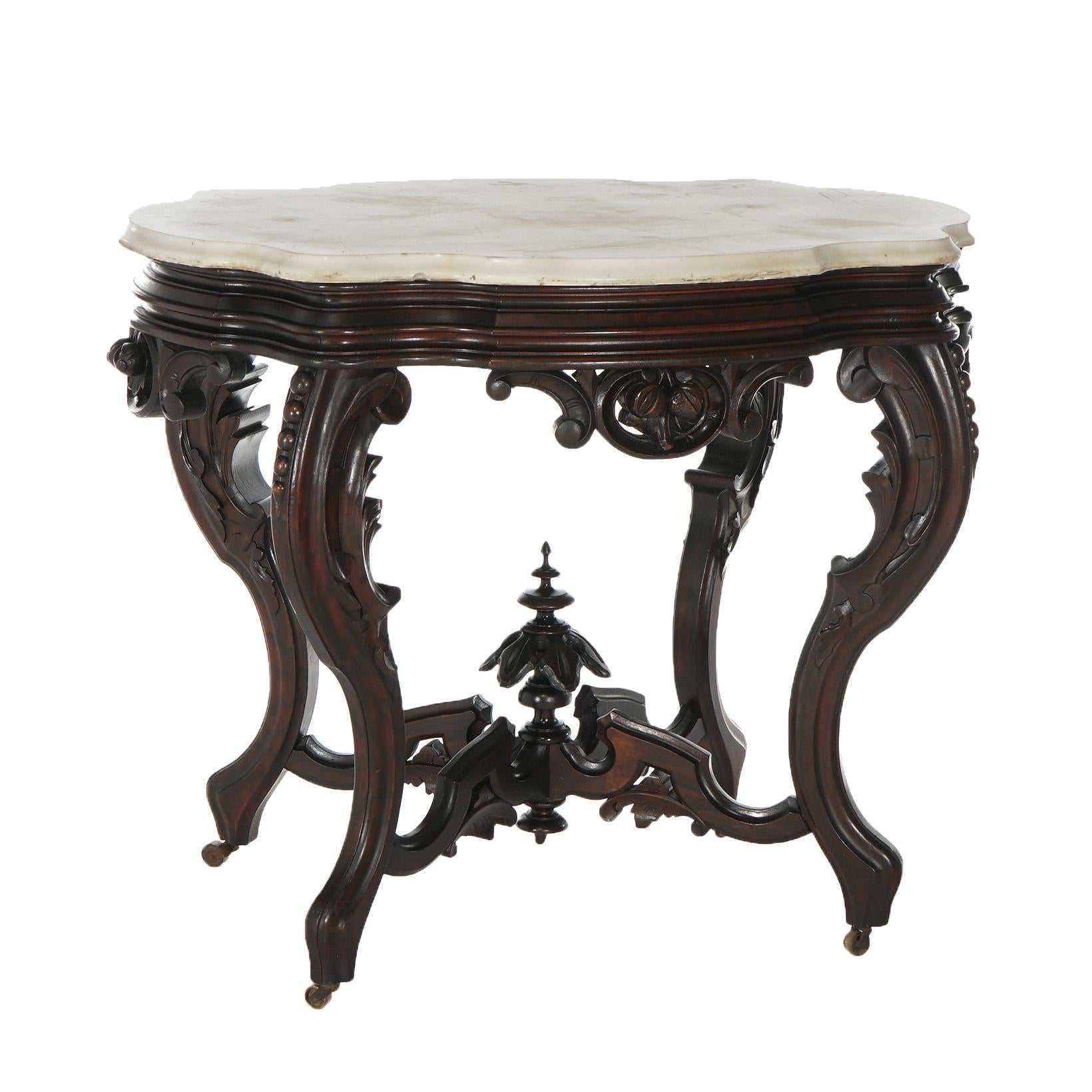 Antique Brooks Victorian Heavily Carved Walnut & Marble Turtle Top Table C1870 For Sale 11