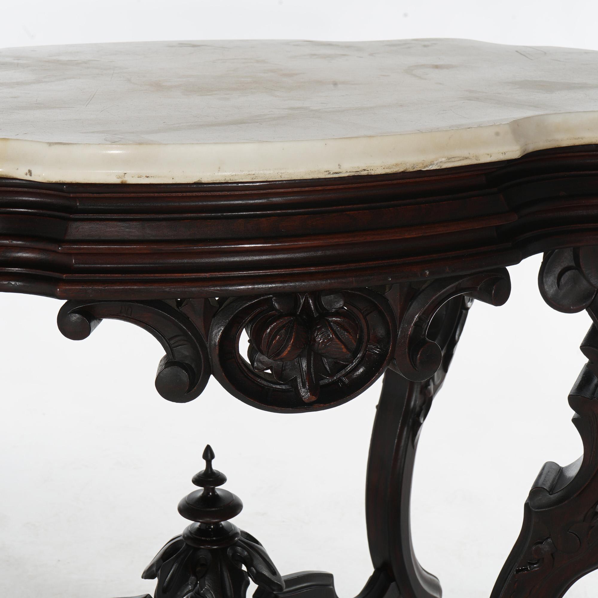 Antique Brooks Victorian Heavily Carved Walnut & Marble Turtle Top Table C1870 12