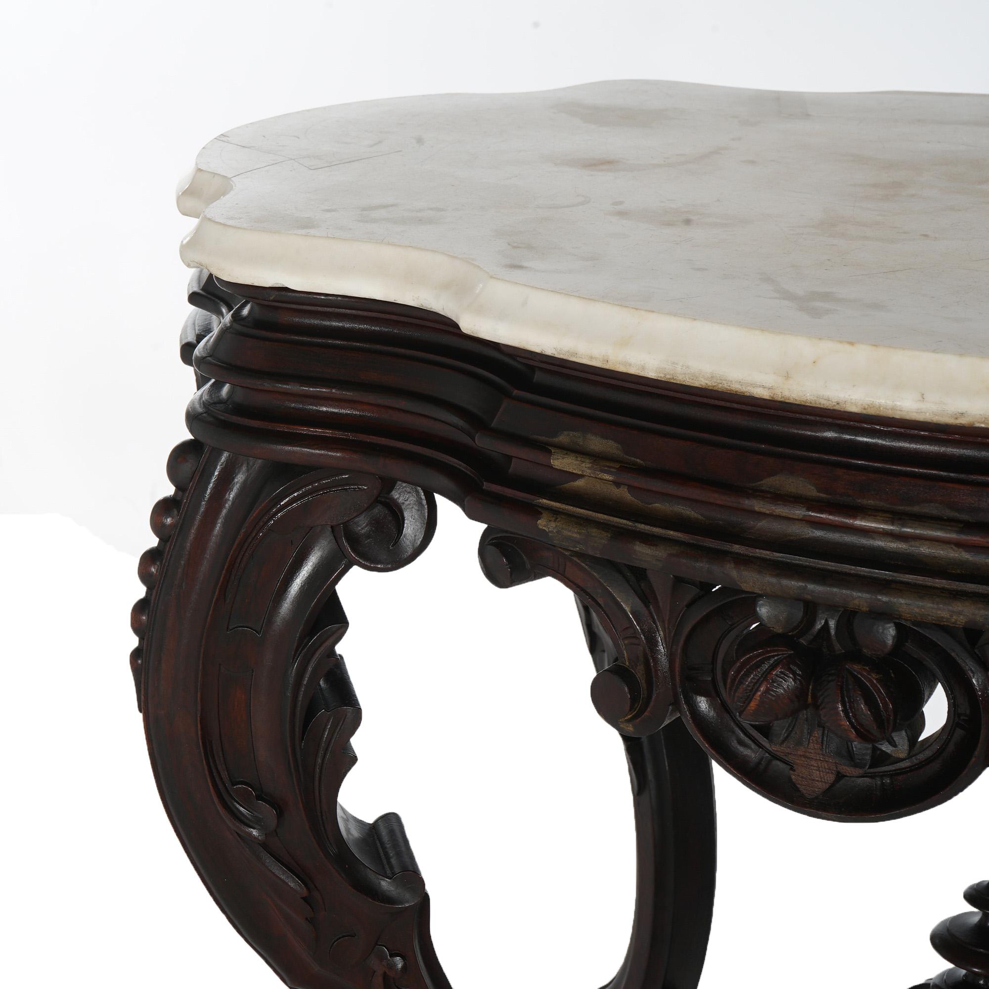 Antique Brooks Victorian Heavily Carved Walnut & Marble Turtle Top Table C1870 2