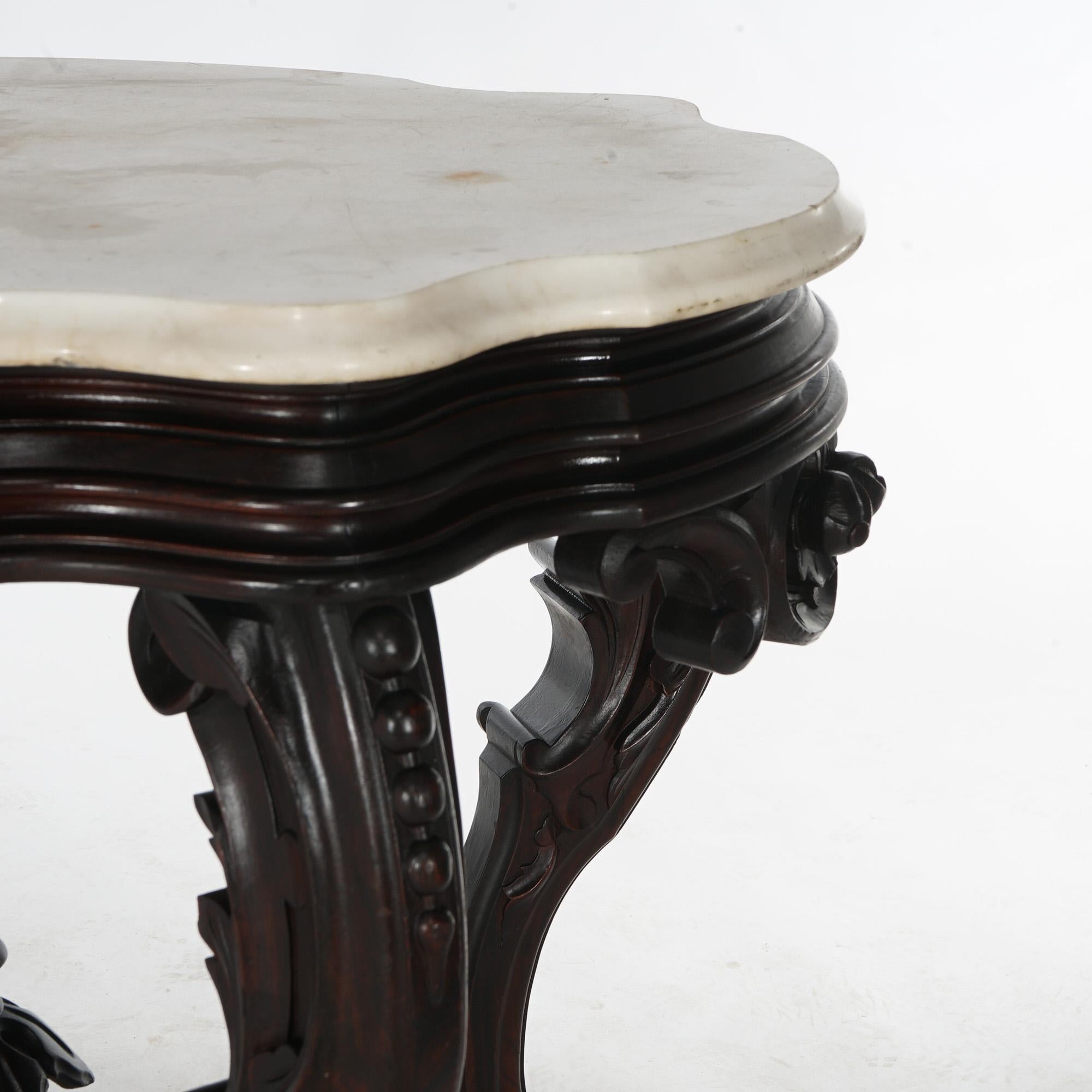 Antique Brooks Victorian Heavily Carved Walnut & Marble Turtle Top Table C1870 3
