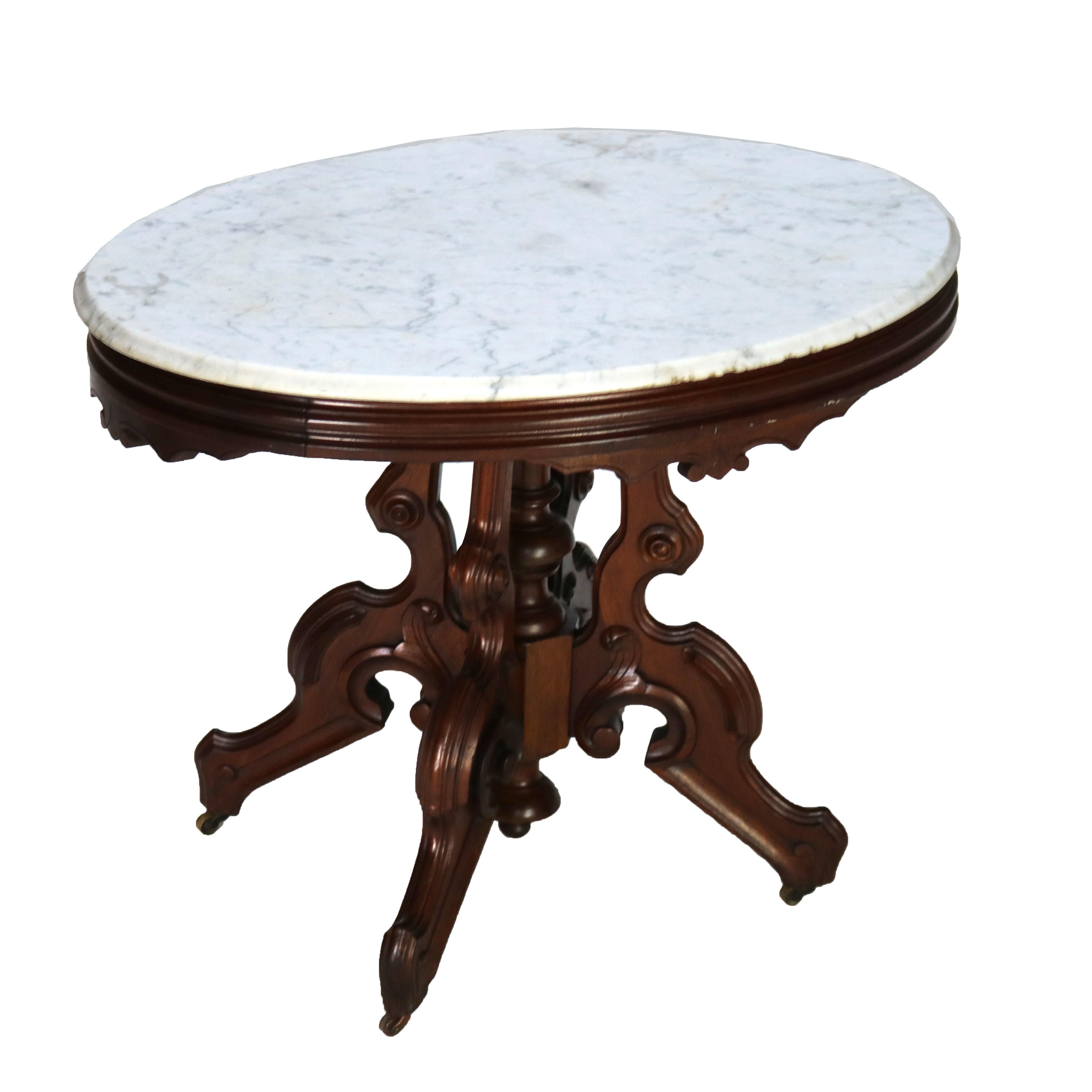 Victorien Ancienne table en noyer sculpté Brooks Victorian Renaissance Revival C1880 en vente