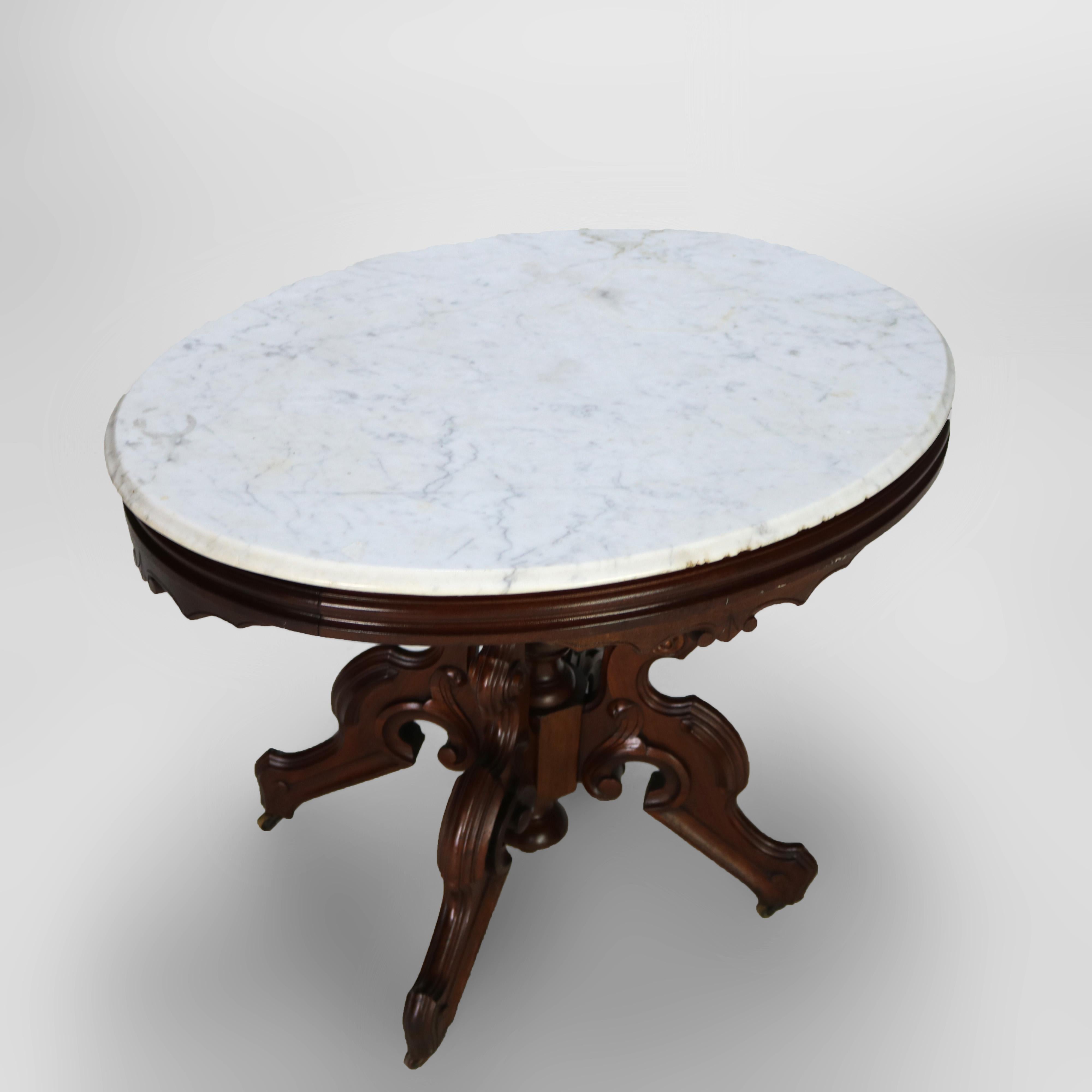 Marbre Ancienne table en noyer sculpté Brooks Victorian Renaissance Revival C1880 en vente