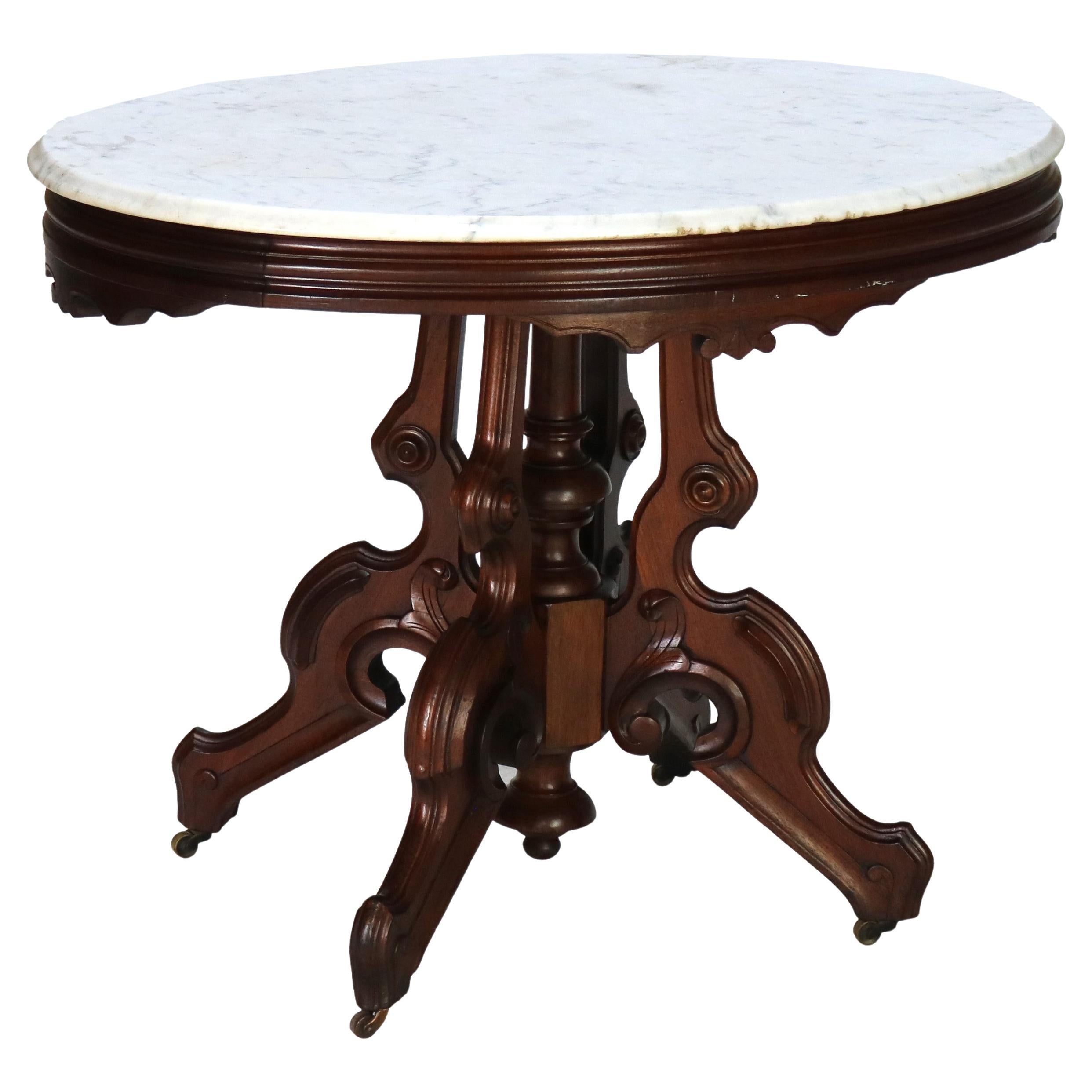 Ancienne table en noyer sculpté Brooks Victorian Renaissance Revival C1880