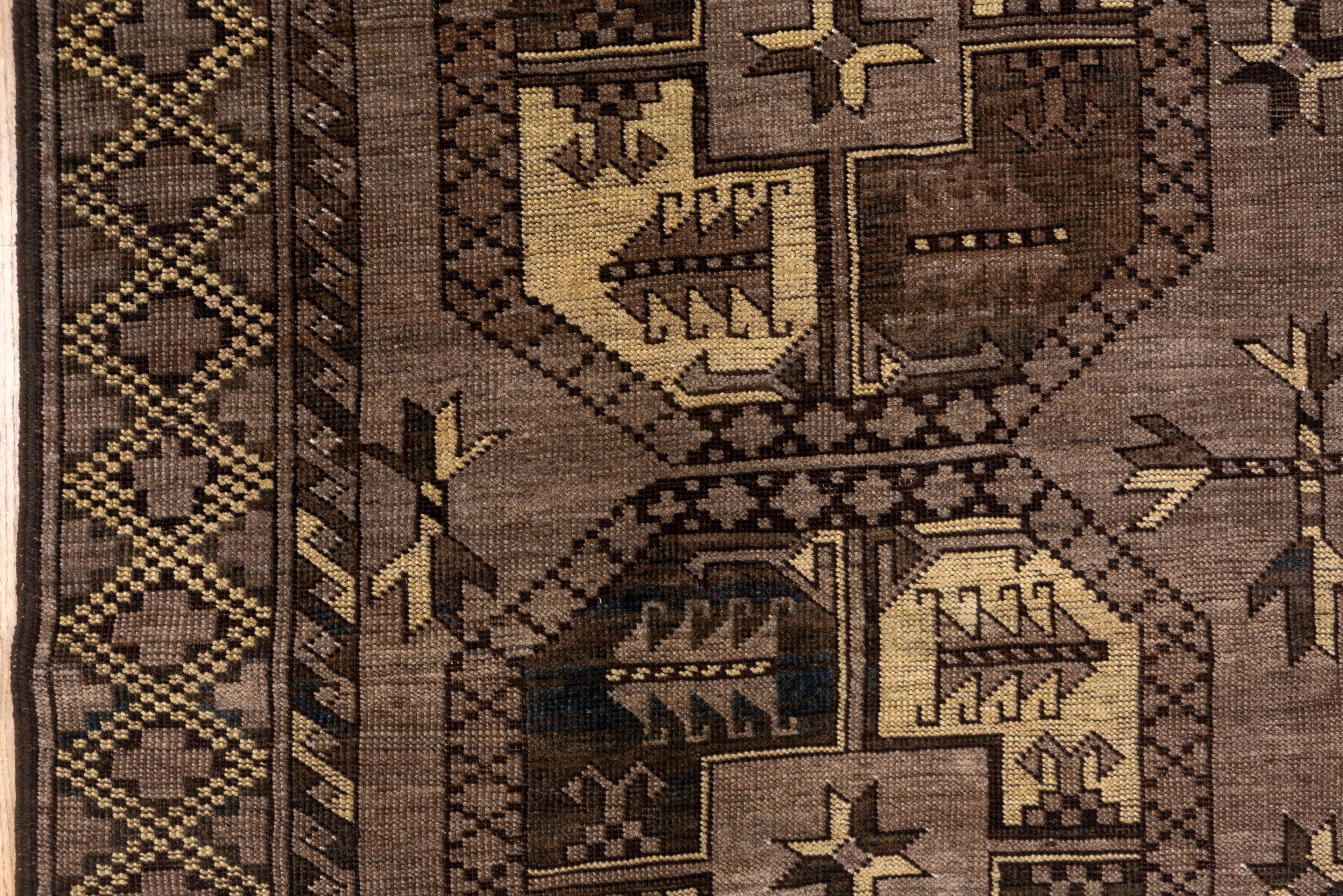 Mid-20th Century Antique Brown Afghan Ersari Carpet, Brown Tones, Allover Field, Gold Tones For Sale