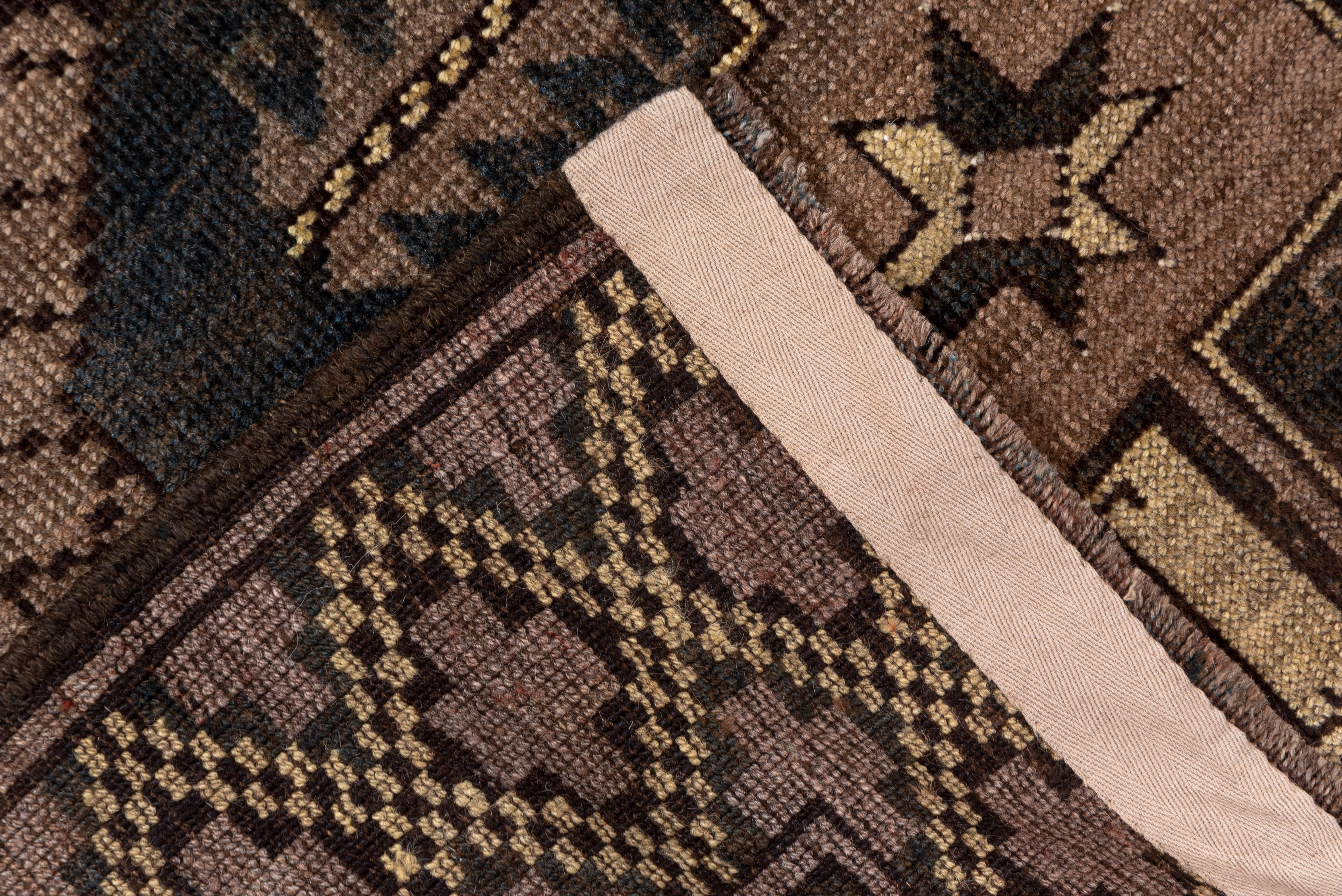 Wool Antique Brown Afghan Ersari Carpet, Brown Tones, Allover Field, Gold Tones For Sale