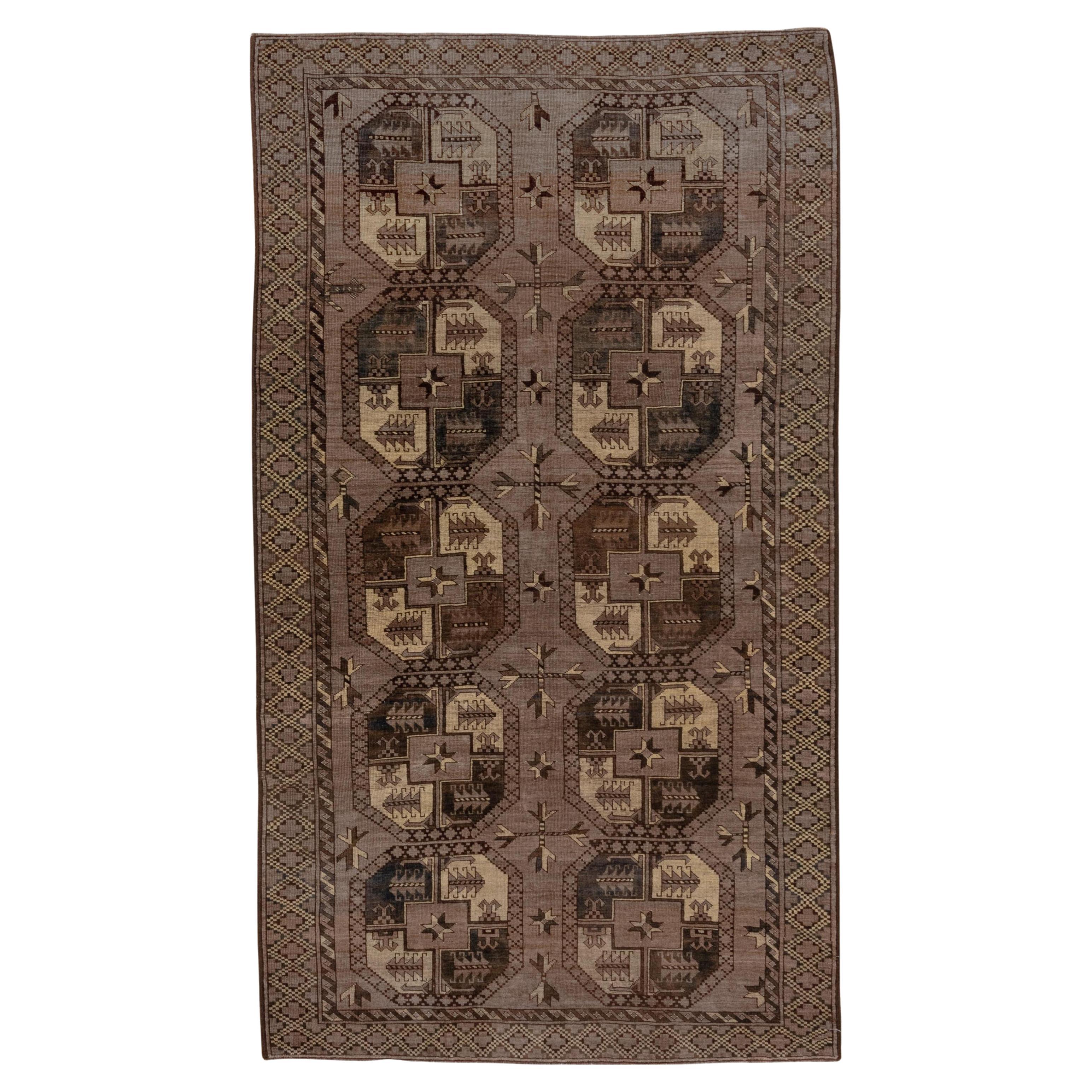 Antique Brown Afghan Ersari Carpet, Brown Tones, Allover Field, Gold Tones For Sale