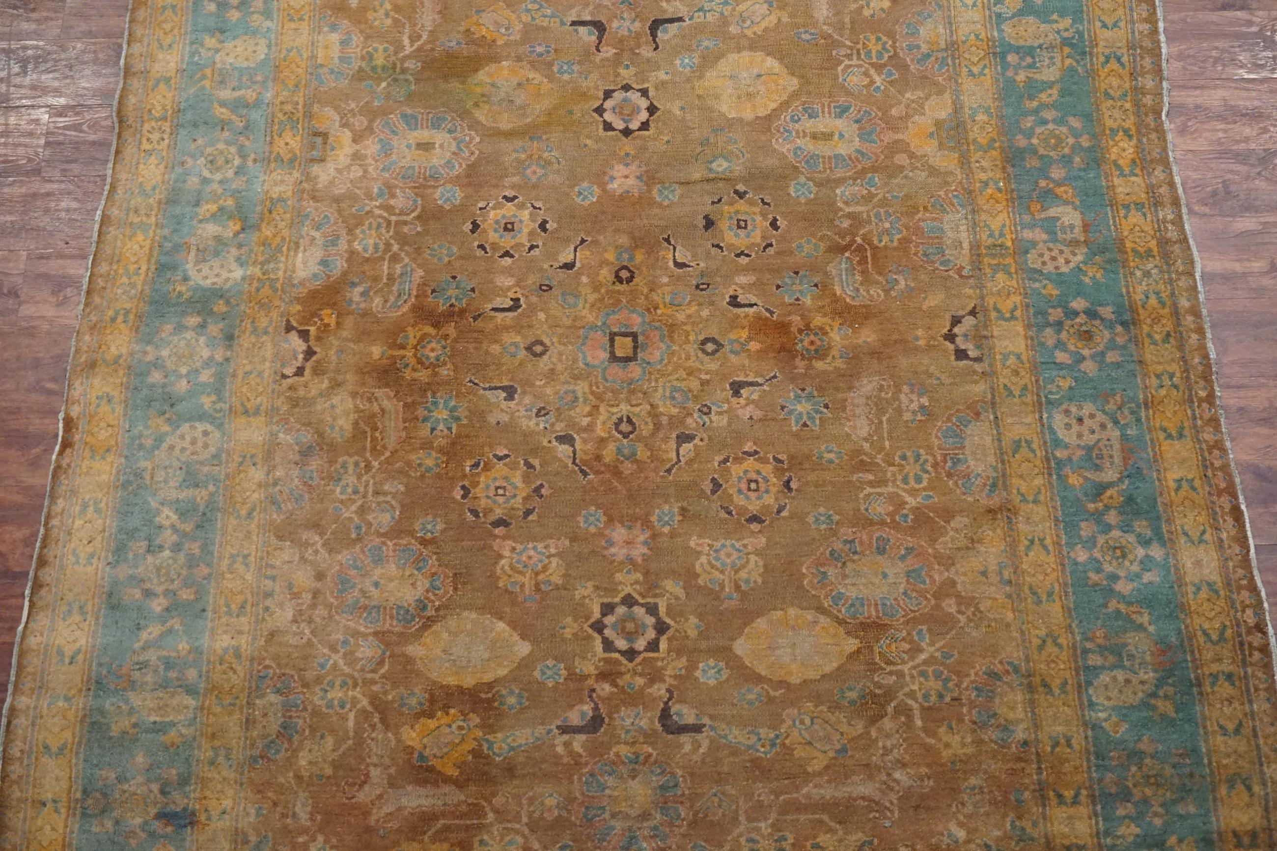 Hand-Knotted Antique Brown Agra, circa 1890 For Sale