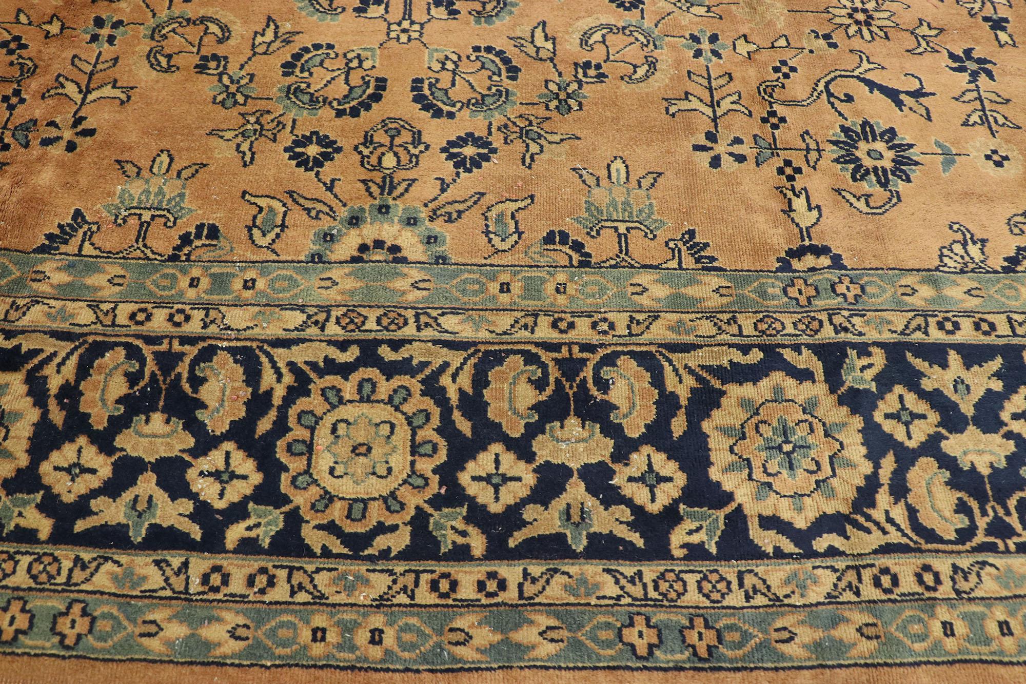 Antique Brown and Blue Indian Floral Khorassan Rug In Good Condition For Sale In Dallas, TX