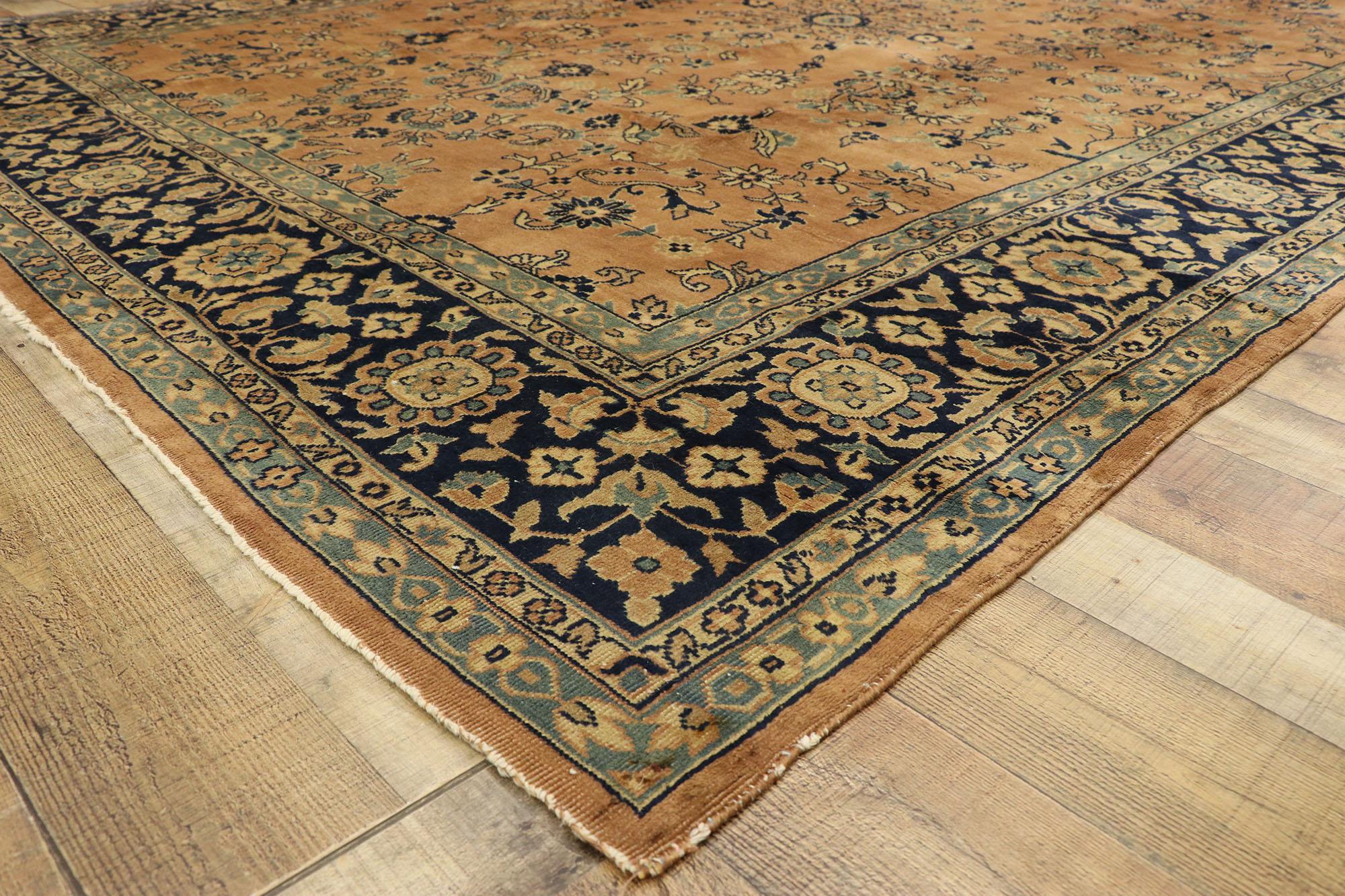 Wool Antique Brown and Blue Indian Floral Khorassan Rug For Sale