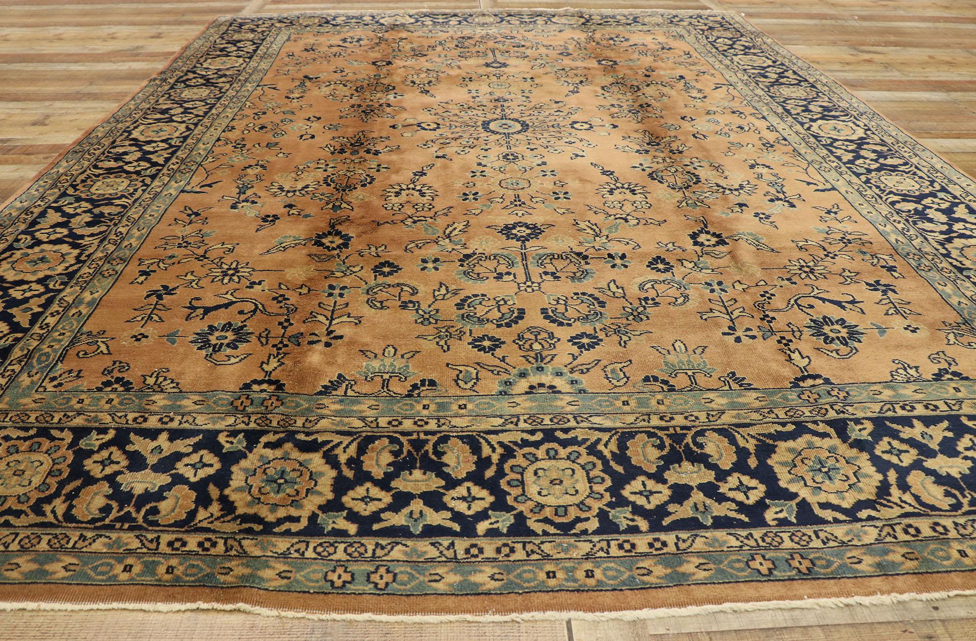 Antique Brown and Blue Indian Floral Khorassan Rug For Sale 1