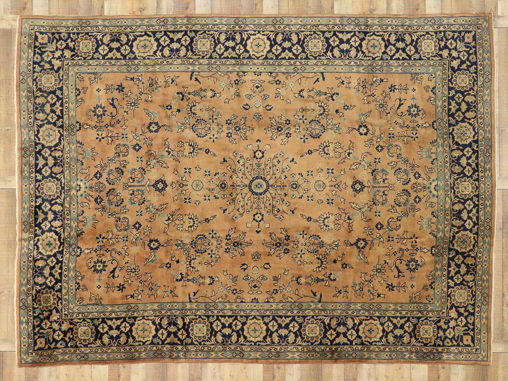 Alfombra India Floral Khorassan Antigua Marrón y Azul Lana en venta