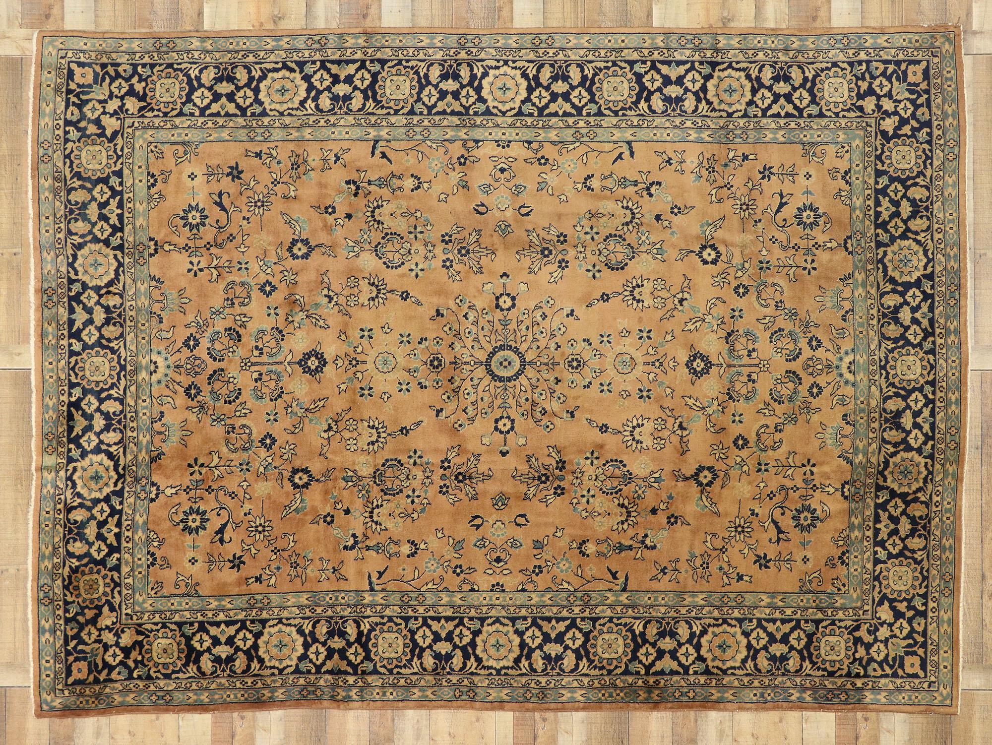 Antique Brown and Blue Indian Floral Khorassan Rug For Sale 2