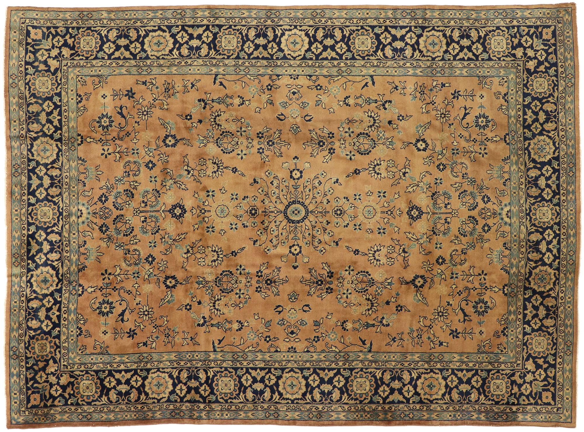 Antique Brown and Blue Indian Floral Khorassan Rug For Sale 3