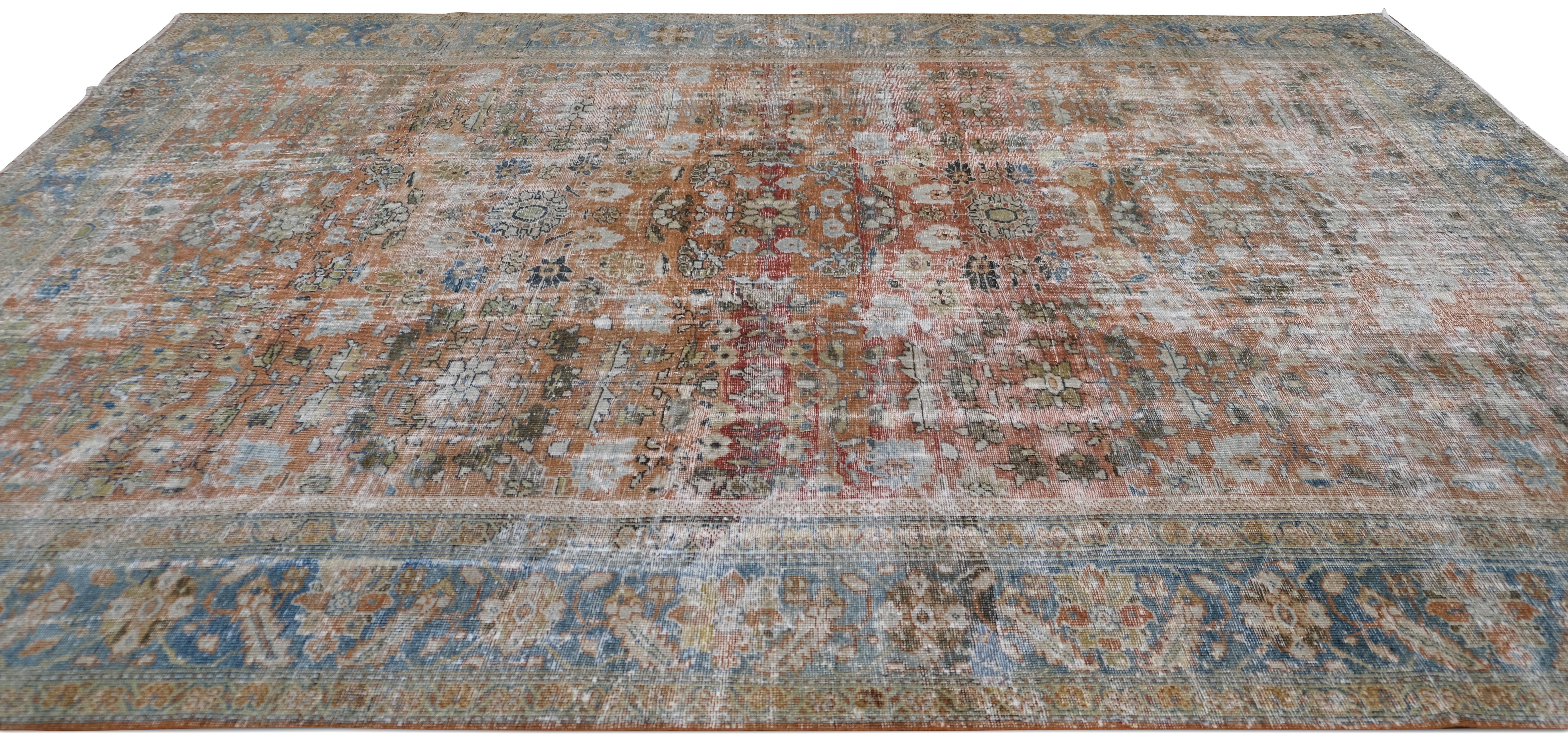 Malayer Tapis en laine Mahal Brown et Blue Antique 8'8''x11'8'' en vente