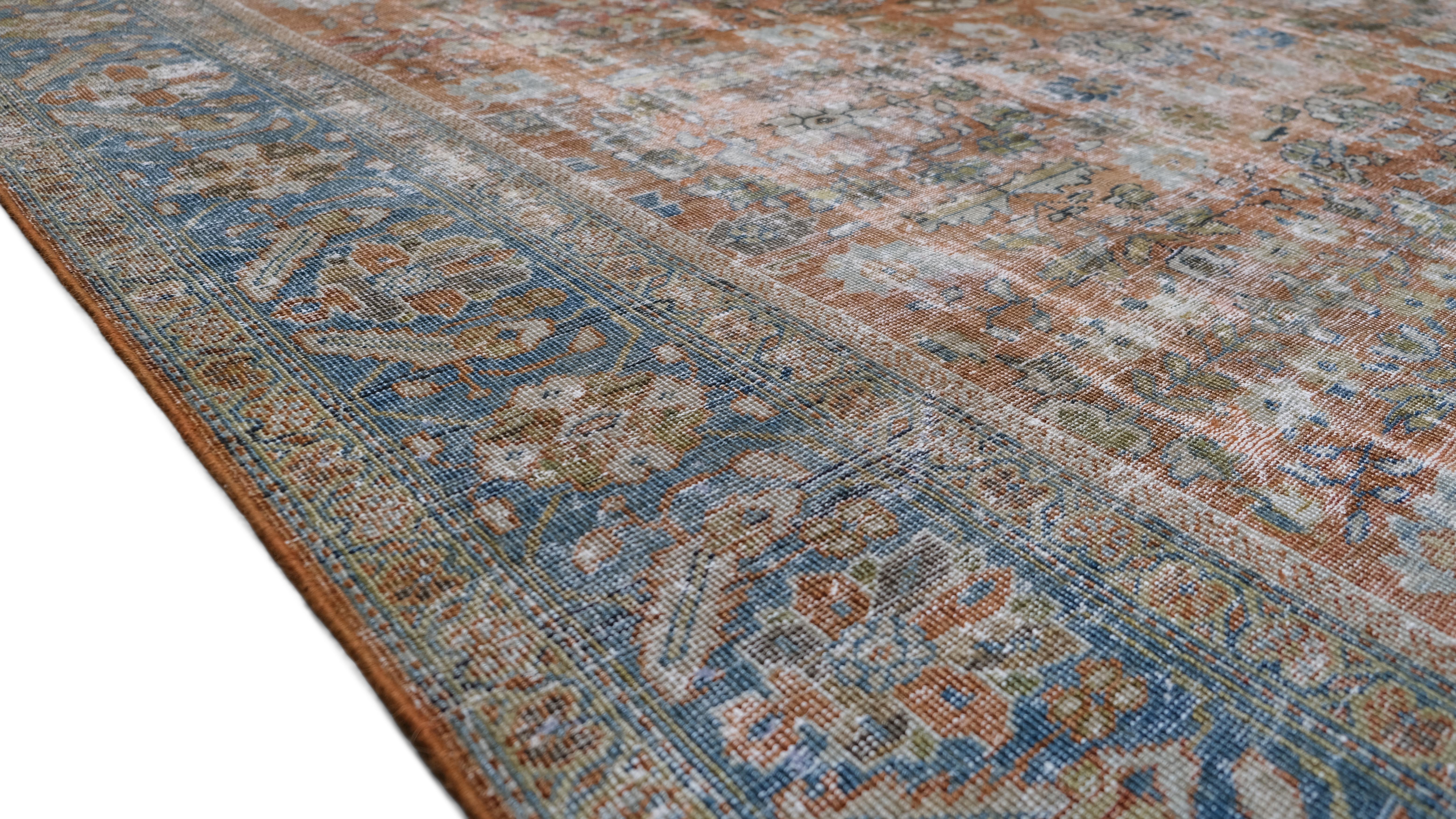 Perse Tapis en laine Mahal Brown et Blue Antique 8'8''x11'8'' en vente