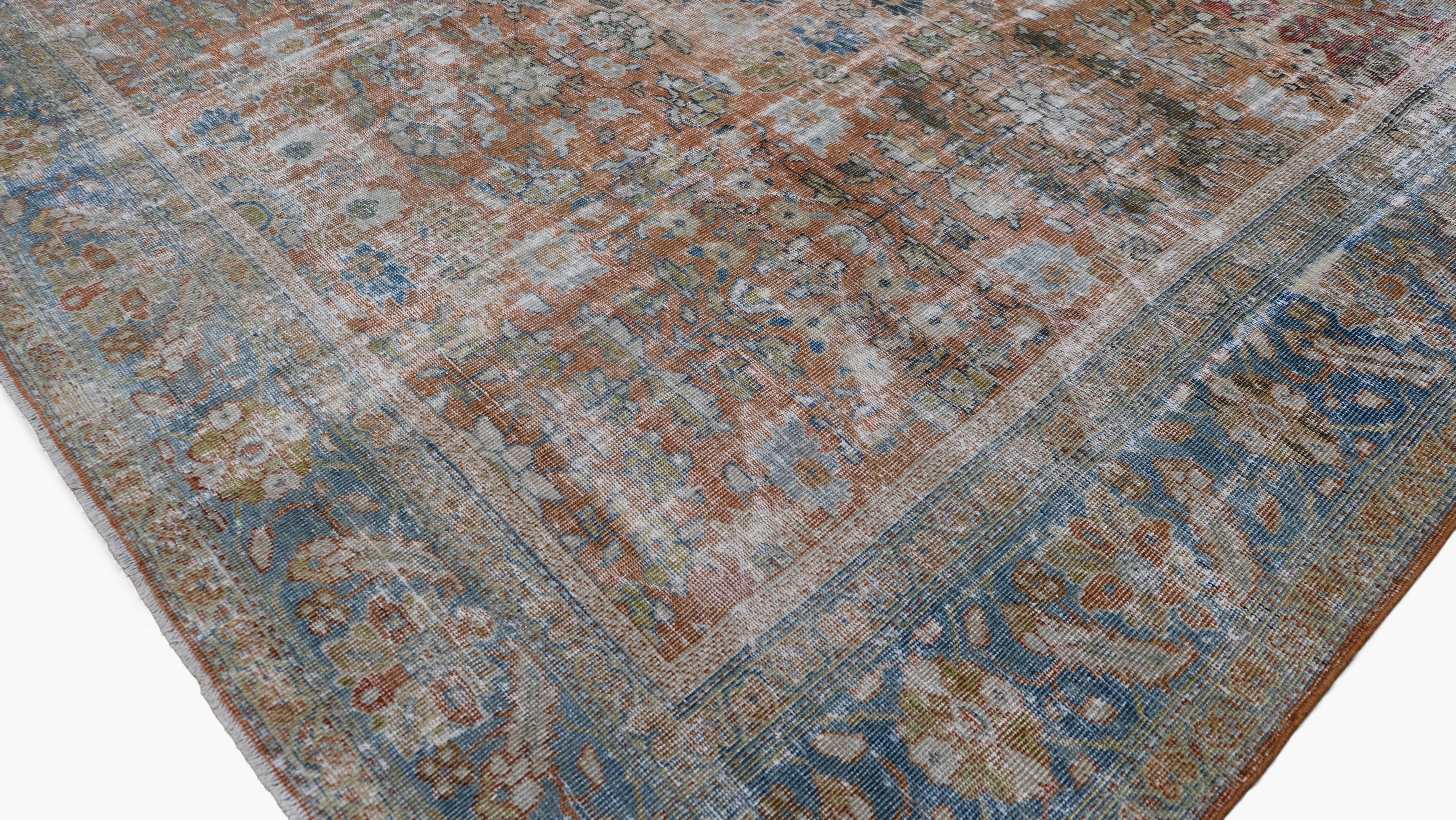Noué à la main Tapis en laine Mahal Brown et Blue Antique 8'8''x11'8'' en vente
