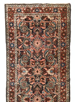 Antique Brown and Blue Persian Hamedan Runner Rug, circa 1920-1930s