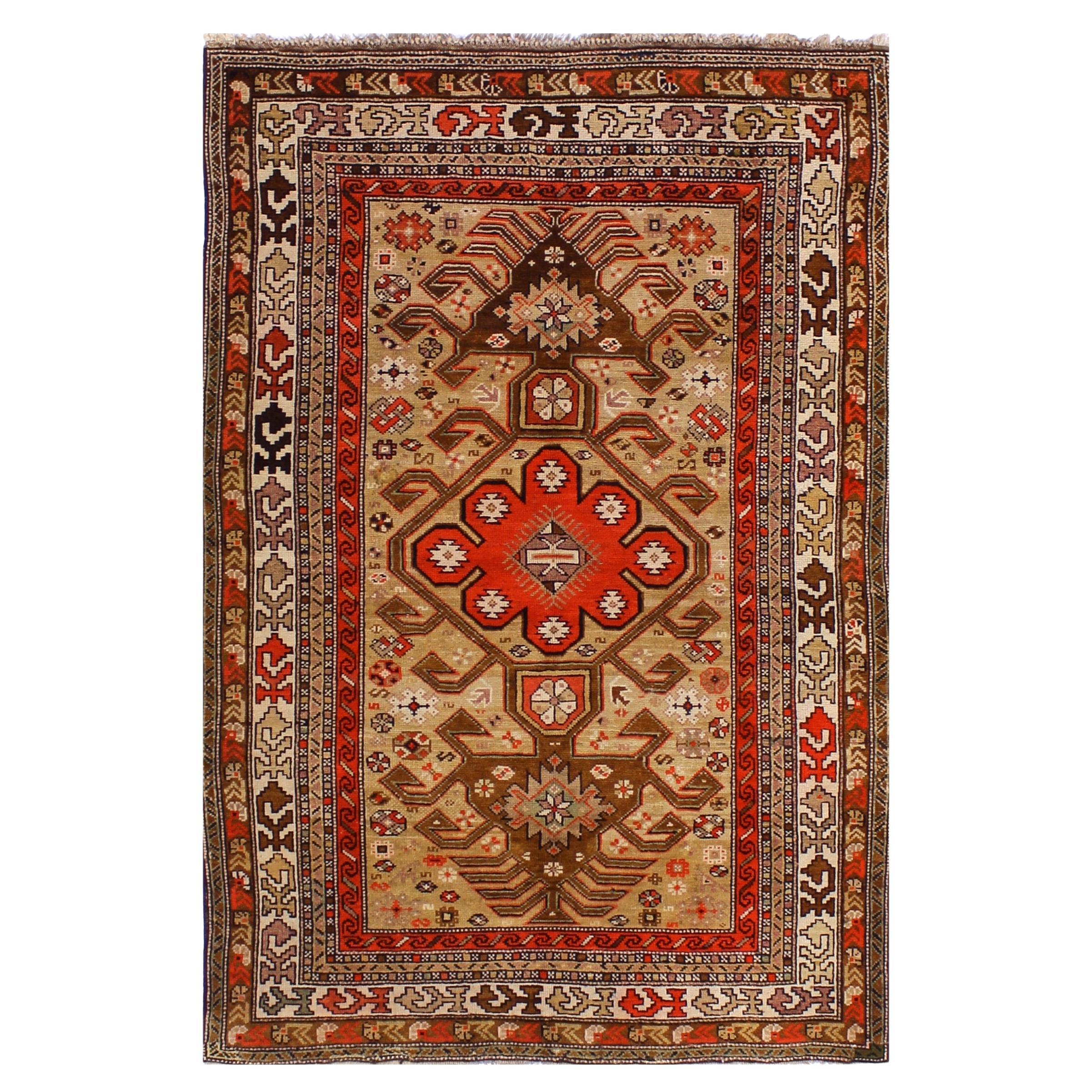 Old Brown and Red Persian Accent Rug