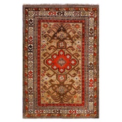 Old Brown and Red Persian Accent Rug