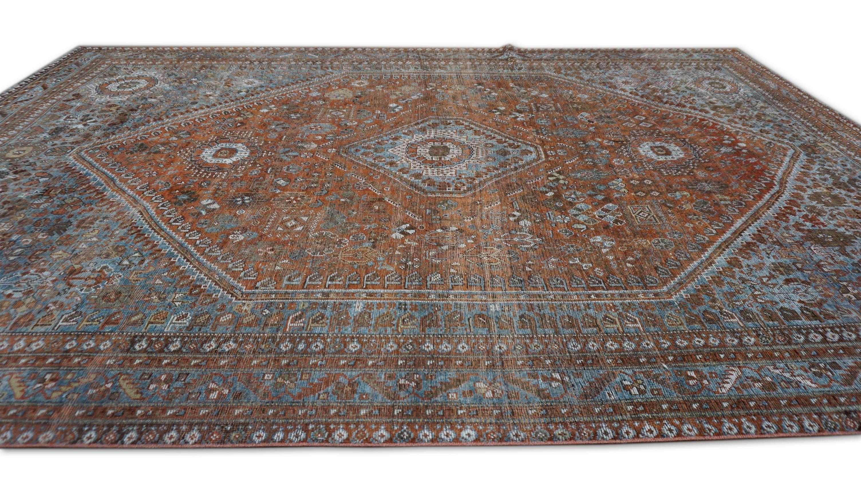 Persiano Antique Brown and Rust Heriz Wool Rug 8'x11'8'' in vendita