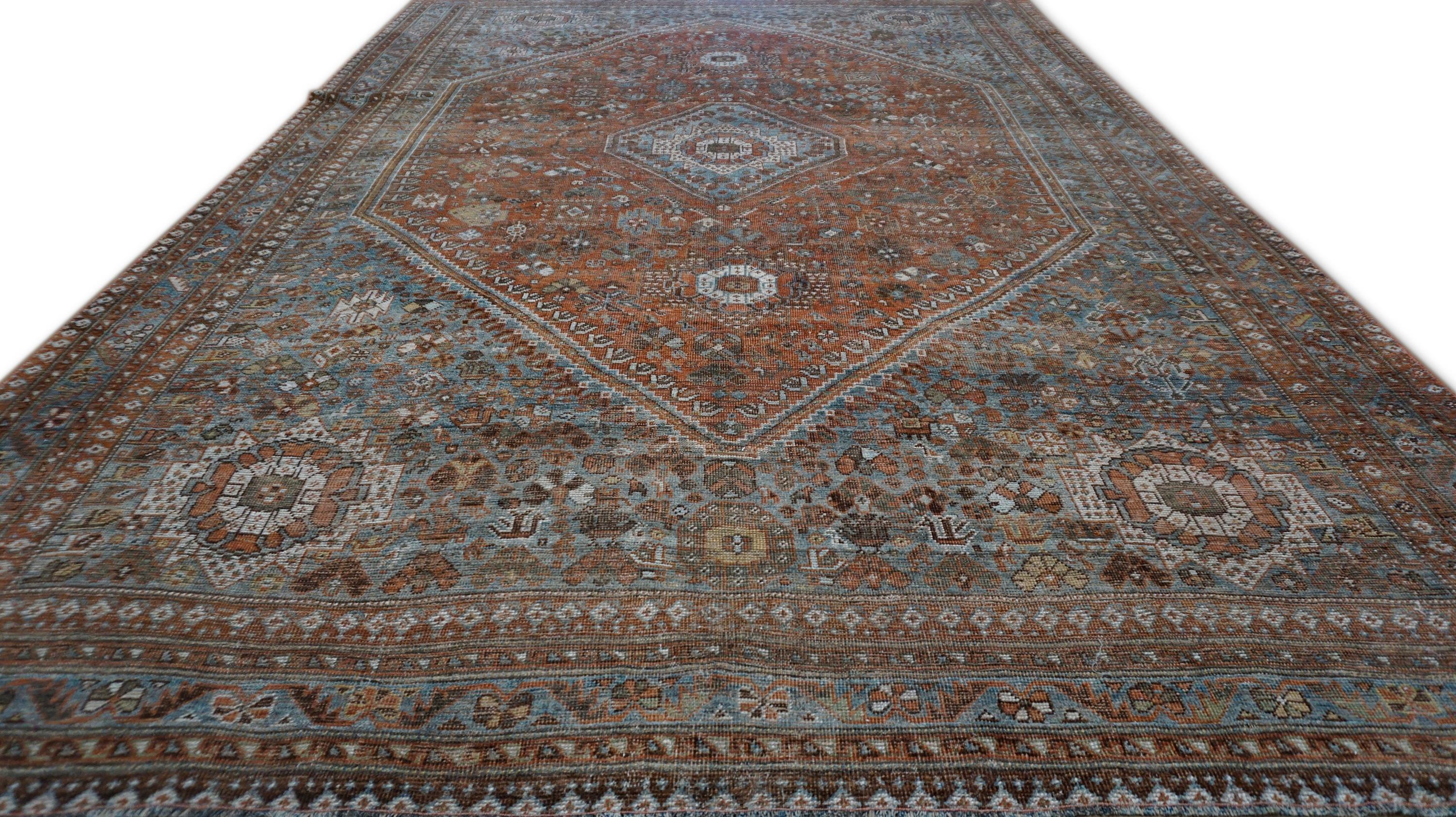 Annodato a mano Antique Brown and Rust Heriz Wool Rug 8'x11'8'' in vendita