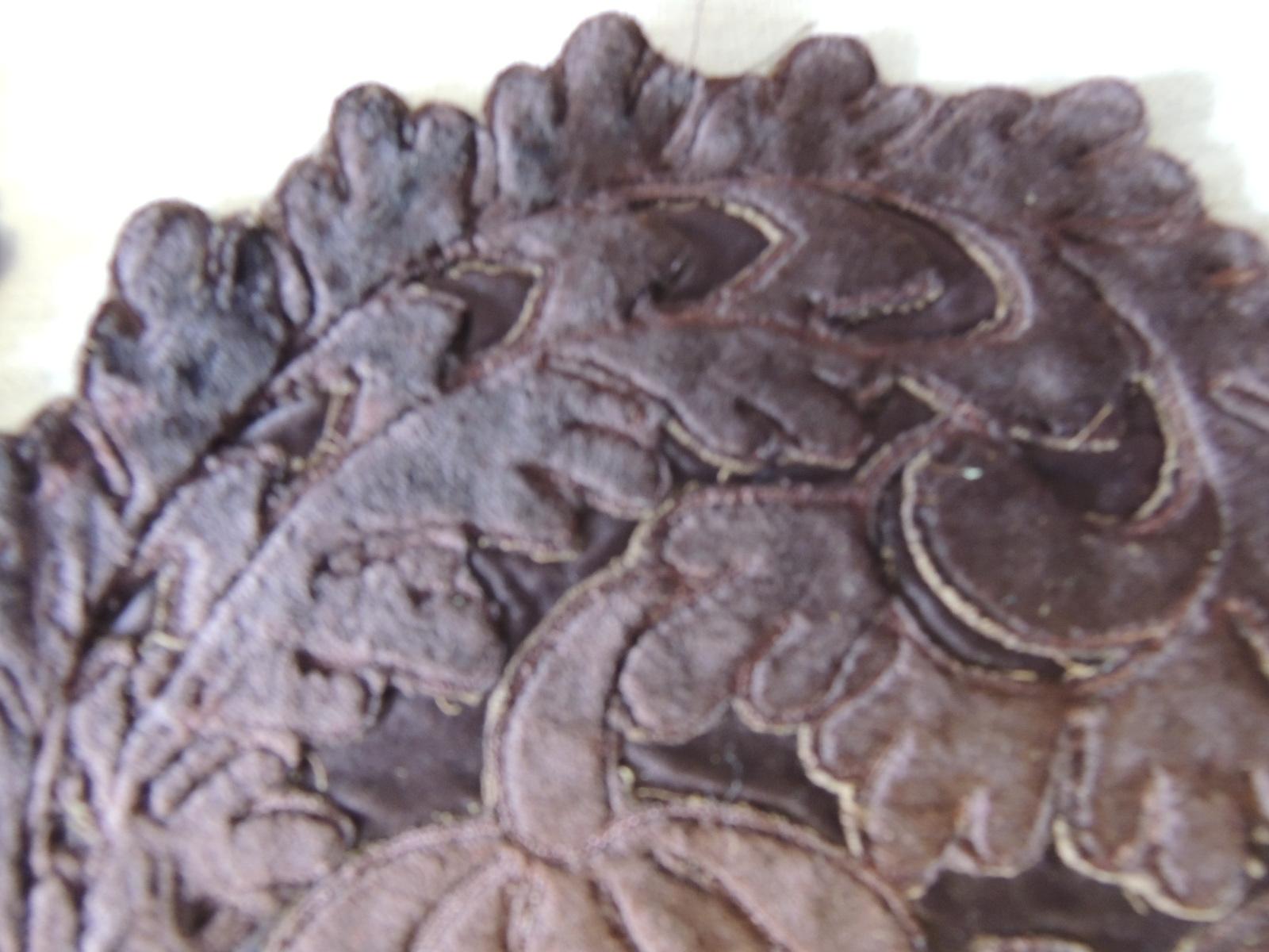 Hand-Crafted Antique Brown Applique Textile Fragment