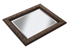 Antique Brown Arts & Crafts Gessoed Hardwood Beveled Mirror