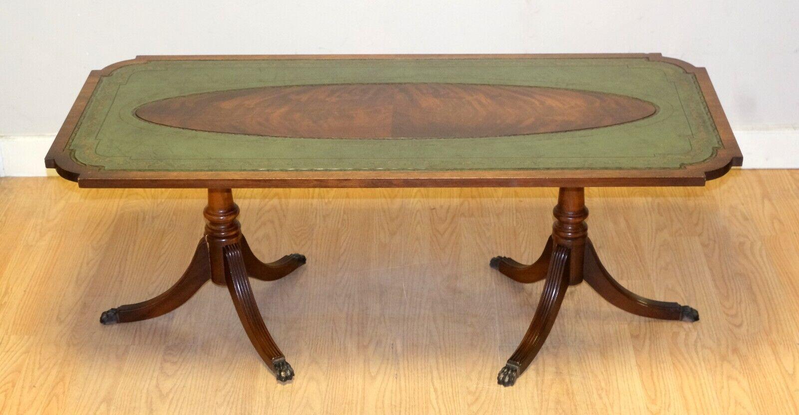ANTIQUE BROWN BEVAN FUNNELL HARDWOOD GREEN LEATHER TOP COFFEE TABLE TRIPOD LEGs For Sale 6