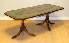 ANTIQUE BROWN BEVAN FUNNELL HARDWOOD GREEN LEATHER TOP COFFEE TABLE TRIPOD LEGs