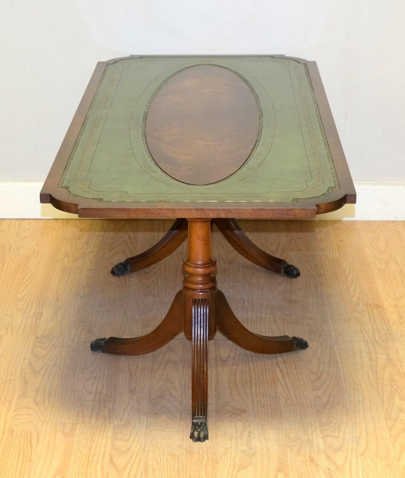 Hand-Crafted ANTIQUE BROWN BEVAN FUNNELL HARDWOOD GREEN LEATHER TOP COFFEE TABLE TRIPOD LEGs For Sale