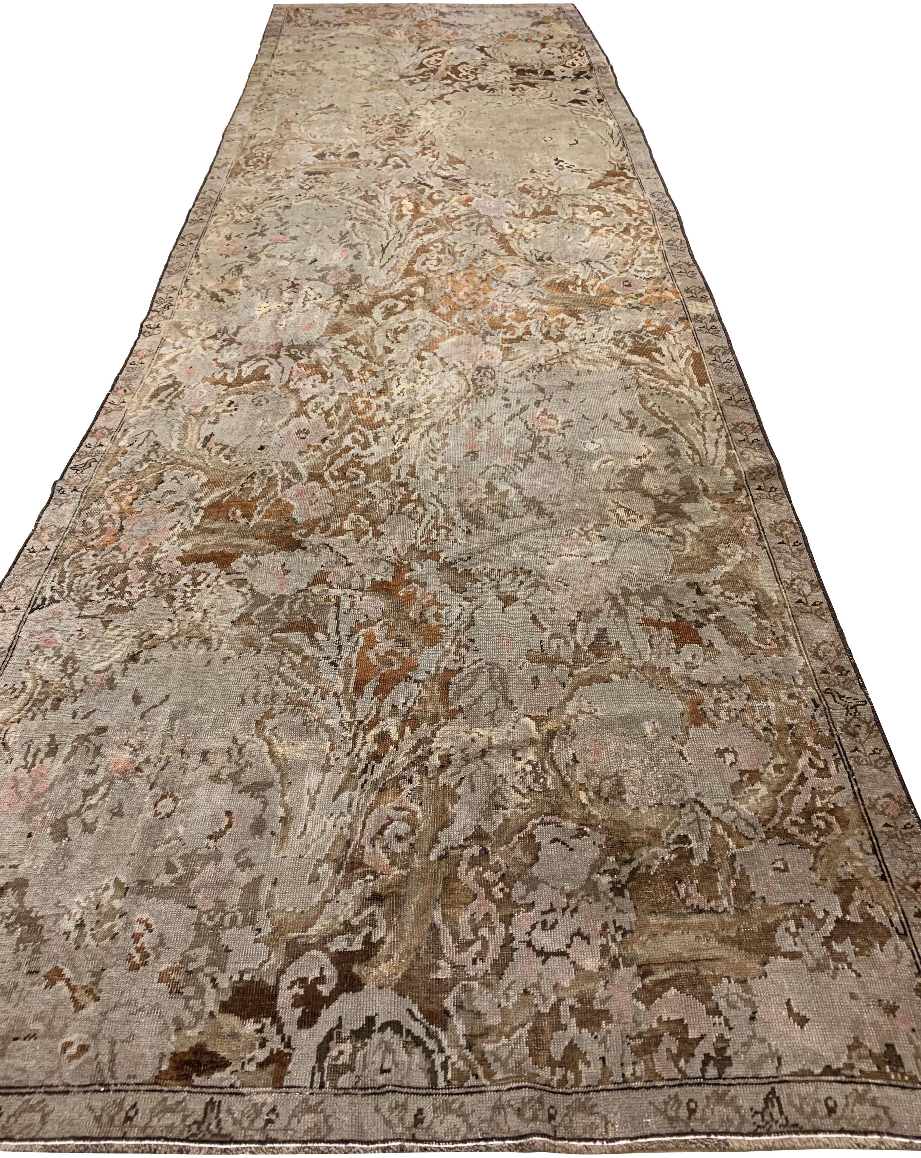 Runner Karabagh Antique Brown Caucasian 4'9 X 15'4 en vente 2