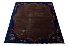 Antique Brown Chinese Art Deco Wool Rug