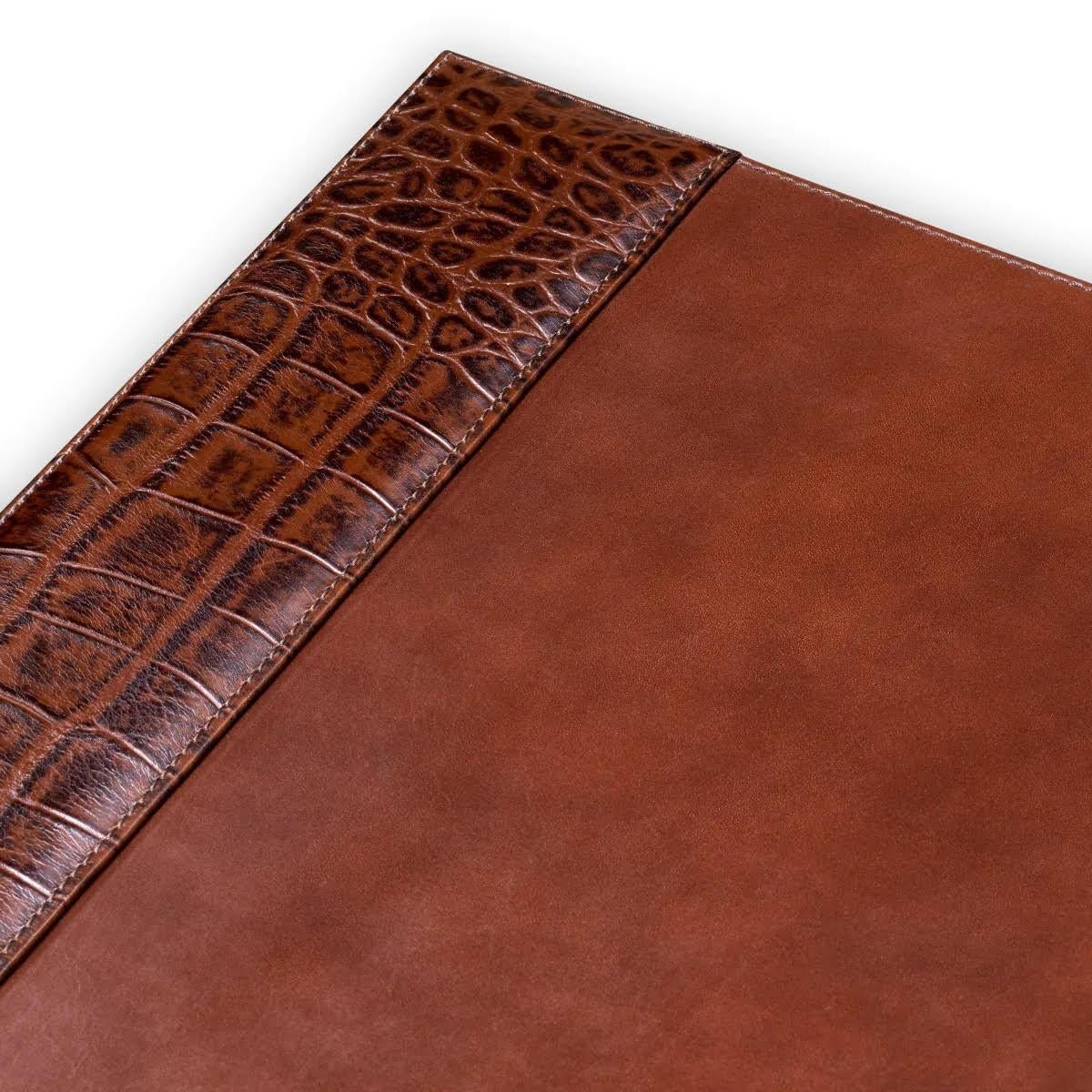 Modern Antique Brown Crocodile-Embossed Leather Desk Pad. For Sale